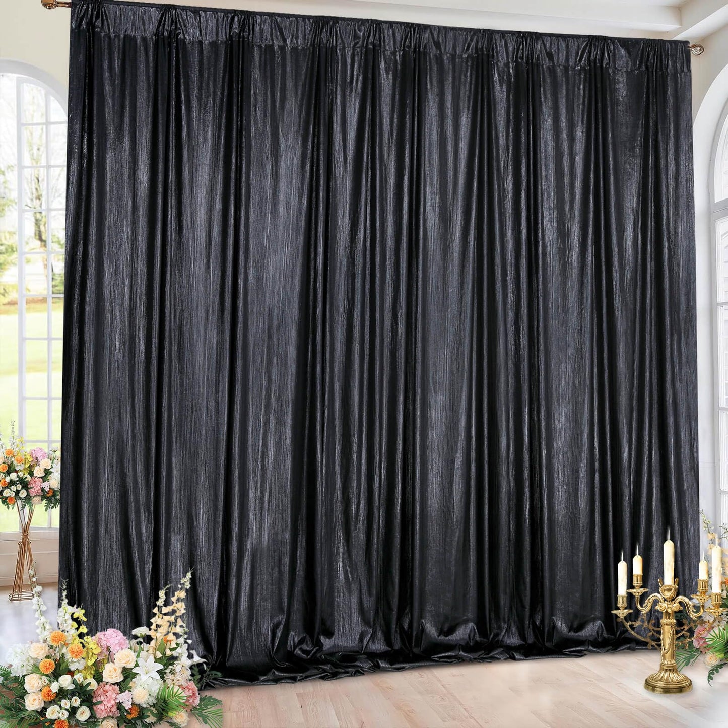 Gold Backdrop Curtains for Birthday Party: 4.8ftx8ft Sequin Background Baby Shower Curtain Drapes for Graduation Arch Backdrop WN420