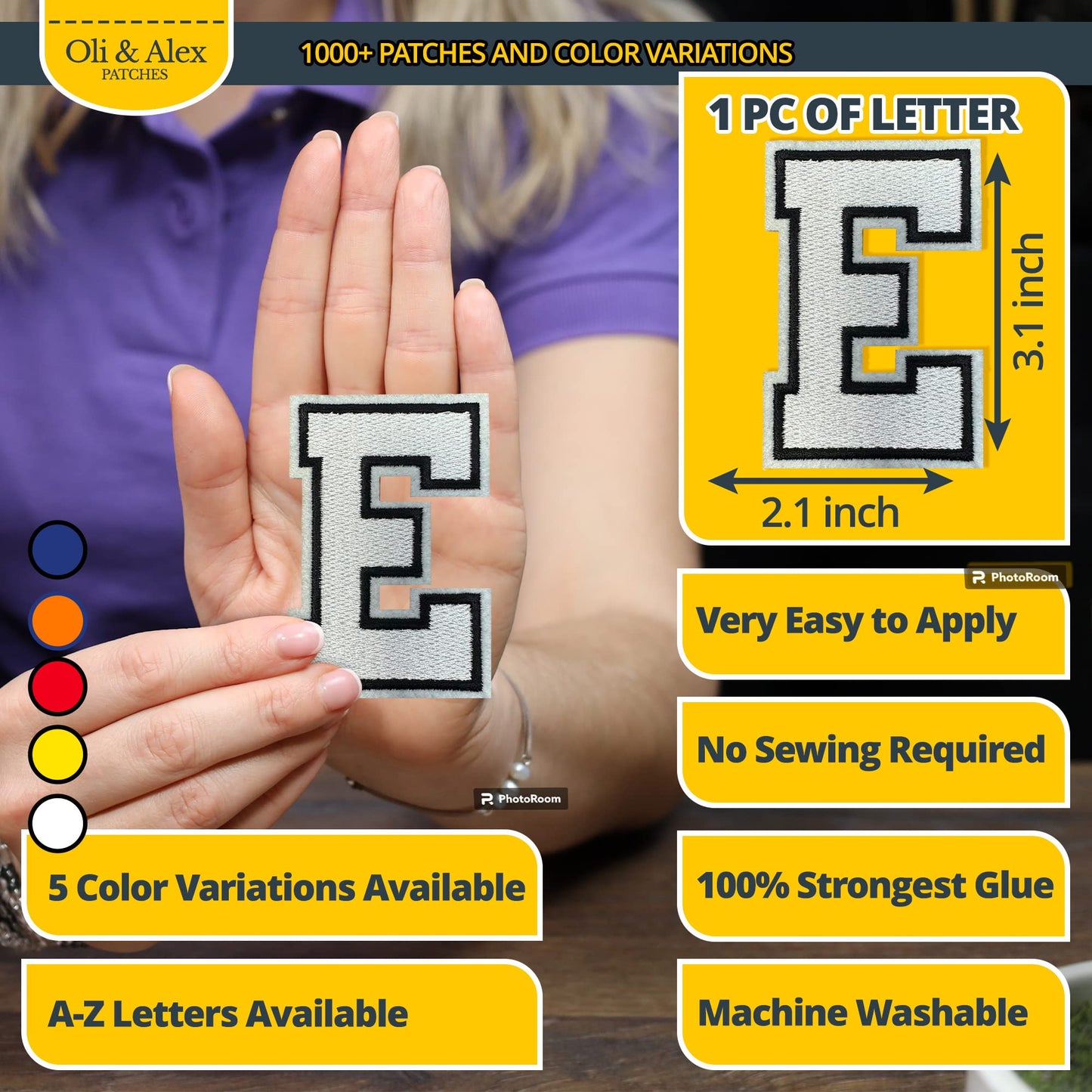 Iron on Letters Patches - Letter Patch for Clothing - Embroidered Patches for Clothes - Embroidery Appliques Team School University - Sew on Appliques 3.26 inch – Yellow, O BST220