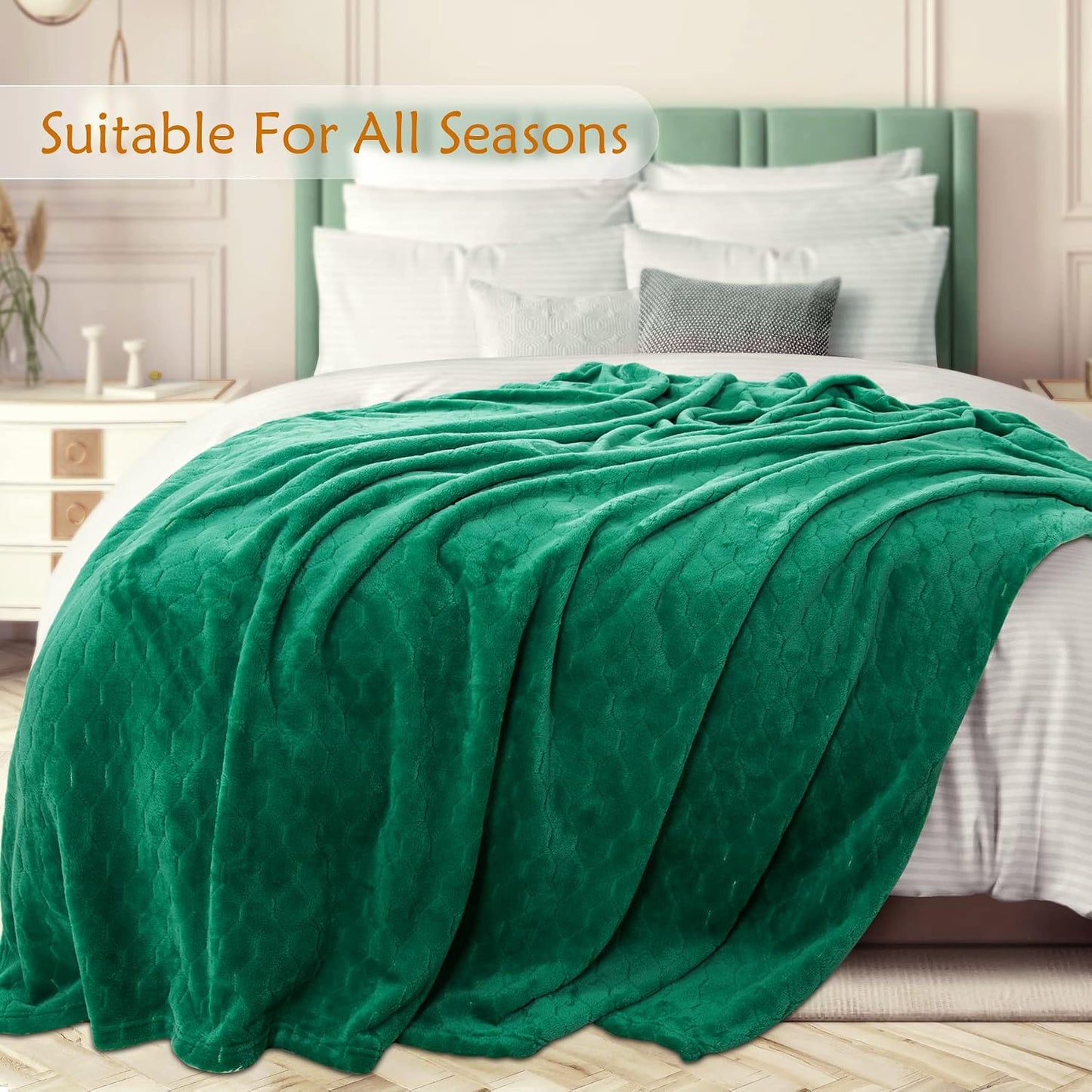 TOONOW Fleece Blanket Super Soft Cozy Throw Blanket 50" x 60", Lightweight Fuzzy Comfy Textured Flannel Blanket Warm Plush Throw Blankets for Couch, Sofa, Bed, Emerald WN420
