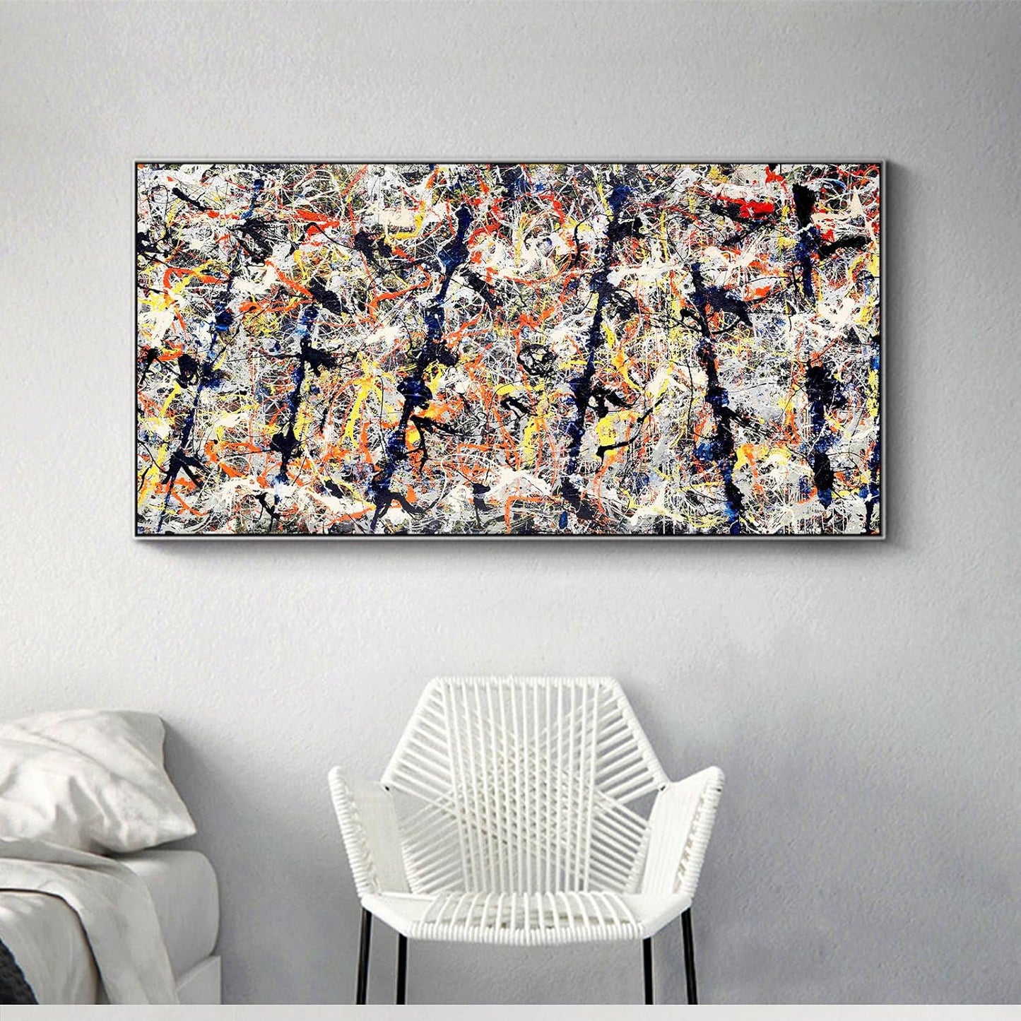 Yimissrui Jackson Pollock Canvas Wall Art - Blue Poles Abstraction Prints Poster - Surrealism Oil Painting Home Decor for Livingroom Office Bedroom Room Aesthetic Unframed (12x24in/30x60cm), Brights WN420
