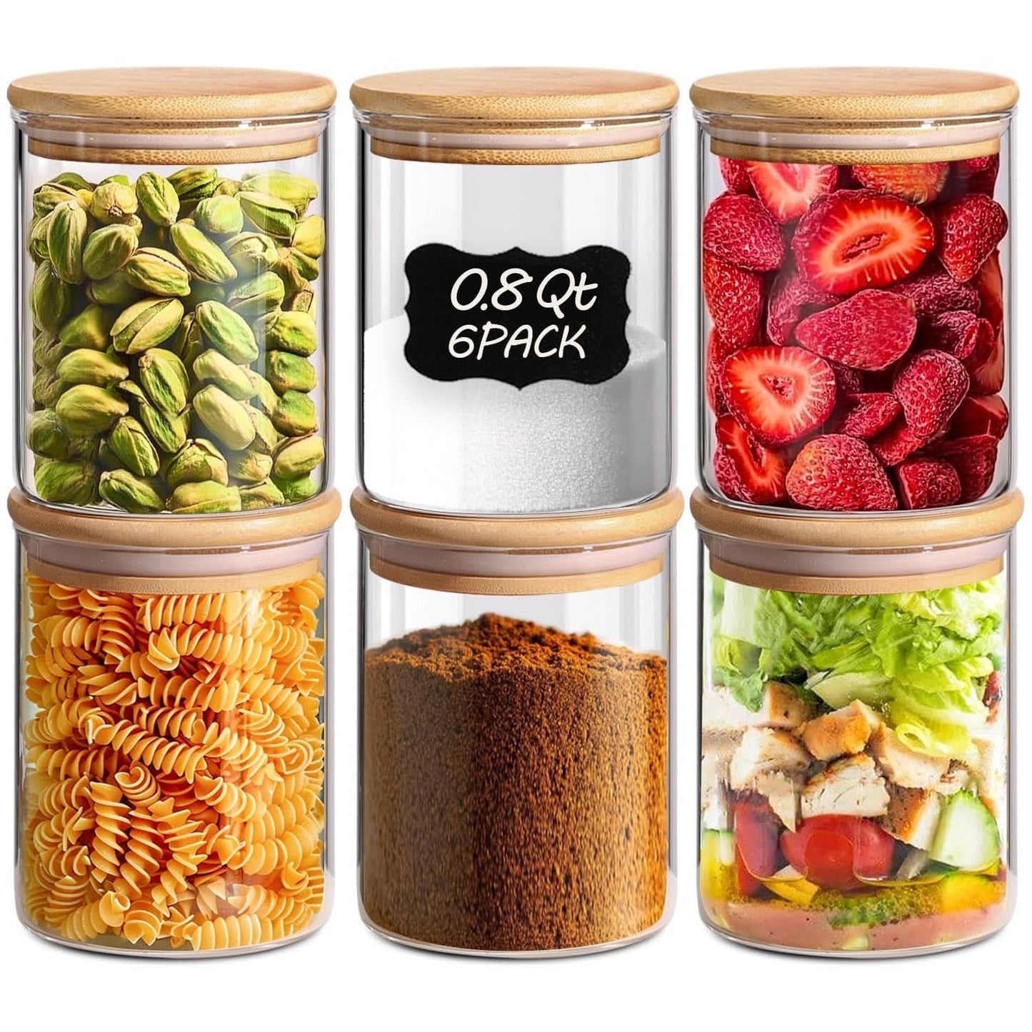 ComSaf Glass Storage Containers With Lids 0.5 Qt, 6 Pack Small Glass Jars | Small Glass Containers, Spice Jar 15oz, Candy, Family Snack Storage, Coffee Bar Organization, Size For Subpackage, BPA Free BST220