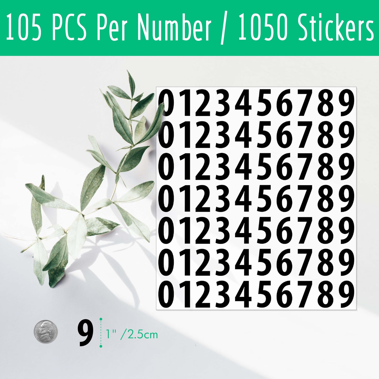 300 PCS Number Stickers, 2” Waterproof Vinyl Number Stickers Consecutive Number 0-9 Labels Self-Adhesive Without Residue Left for Office, Classroom, Indoor, Boxes, Storage (15 Sheets, White) BST220