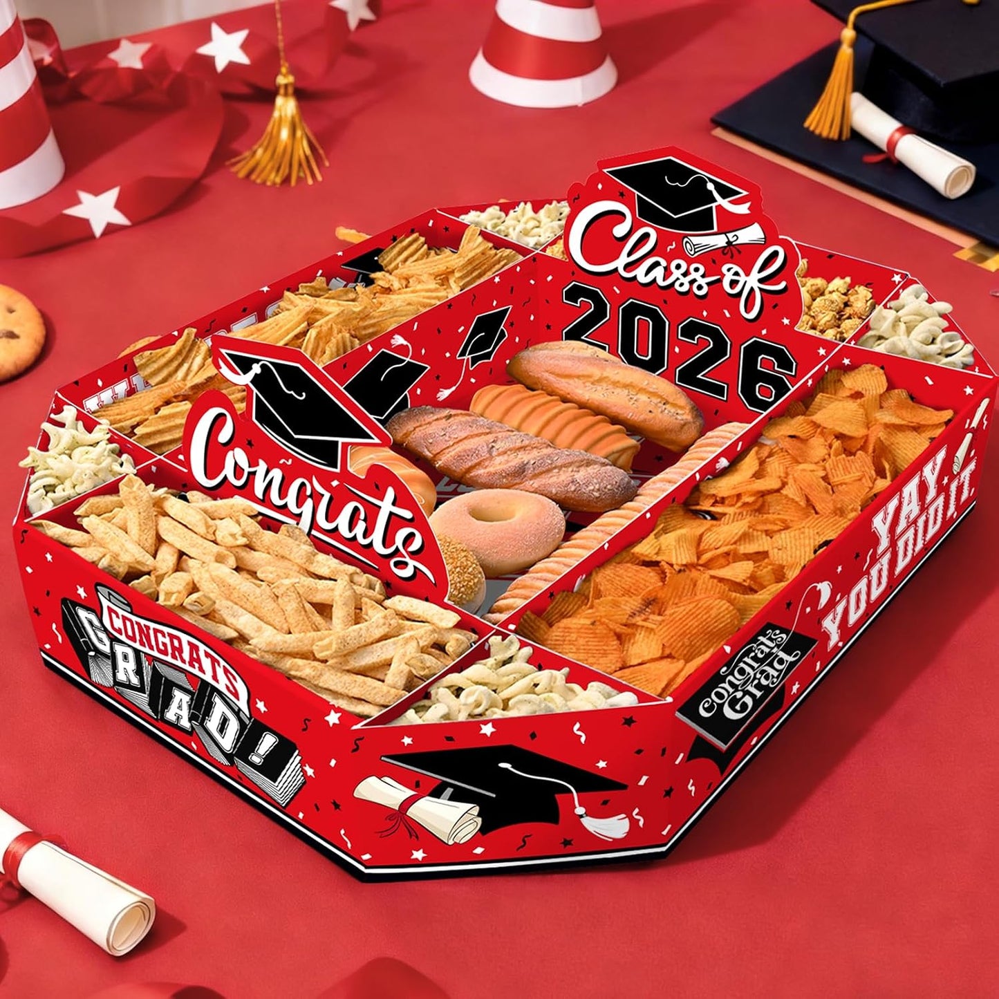 Gatherfun 2026 Graduation Party Supplies Kit - Class of 2026 Decor Set with Congrats Grad Food Trays, Graduation Decorations & Favors for a Memorable Grad Party（Red & Black） BST326H