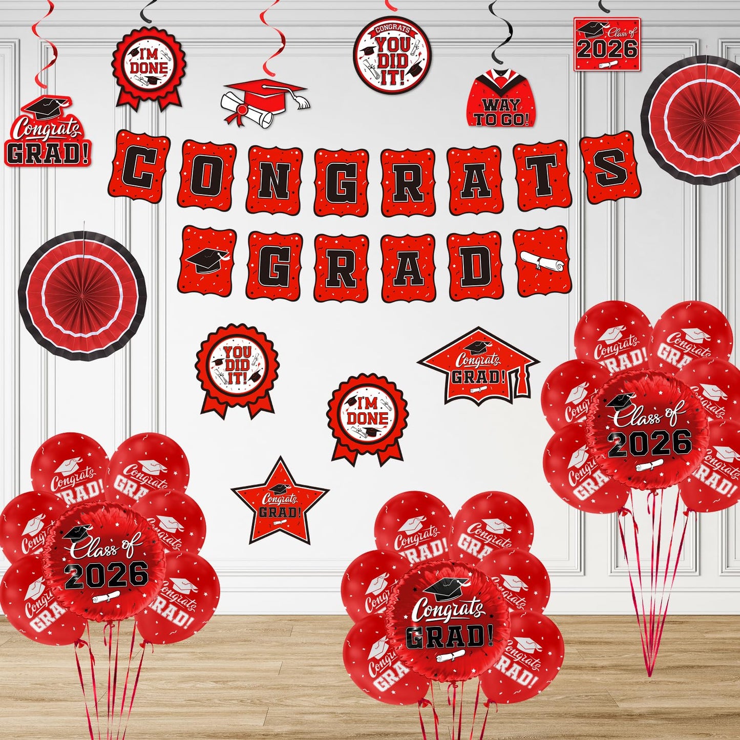 Black and Gold Themed 2026 Graduation Decorations Set - Congrats Grad Banner, Class of 2026 Backdrop, Balloons & Streamers Kit - Graduation Party Supplies for High School & College Celebrations BST326H