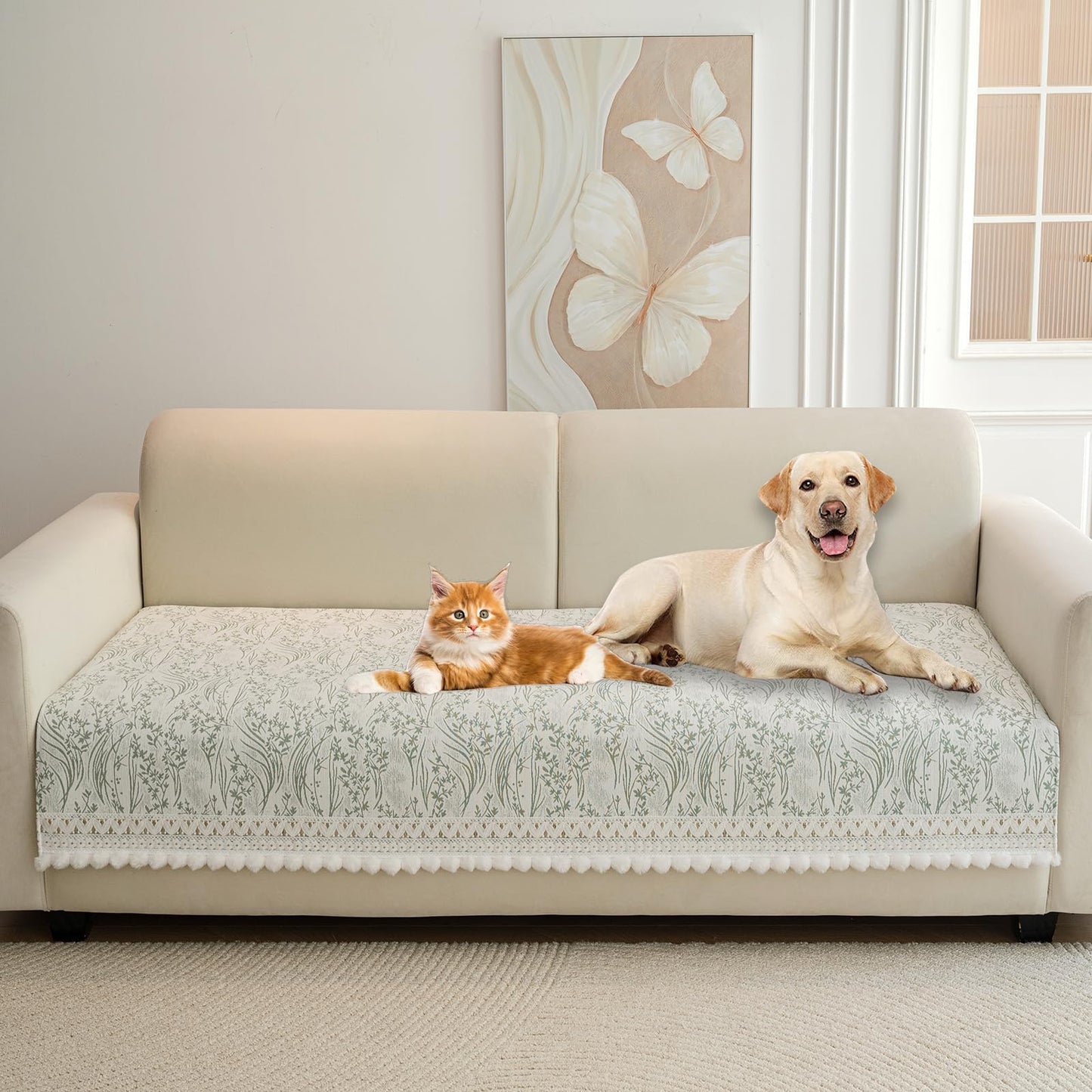 HANDONTIME Fuzzy Dog Couch Cover Washable, Pet-Friendly Sofa Covers Non-Slip Geometric Jacquard Pet Protector Furniture Cover for 3 Cushion Sofa Cozy Fuzzy Dog Mat for Couch (Grey, 35.4" x 70.9") BST202