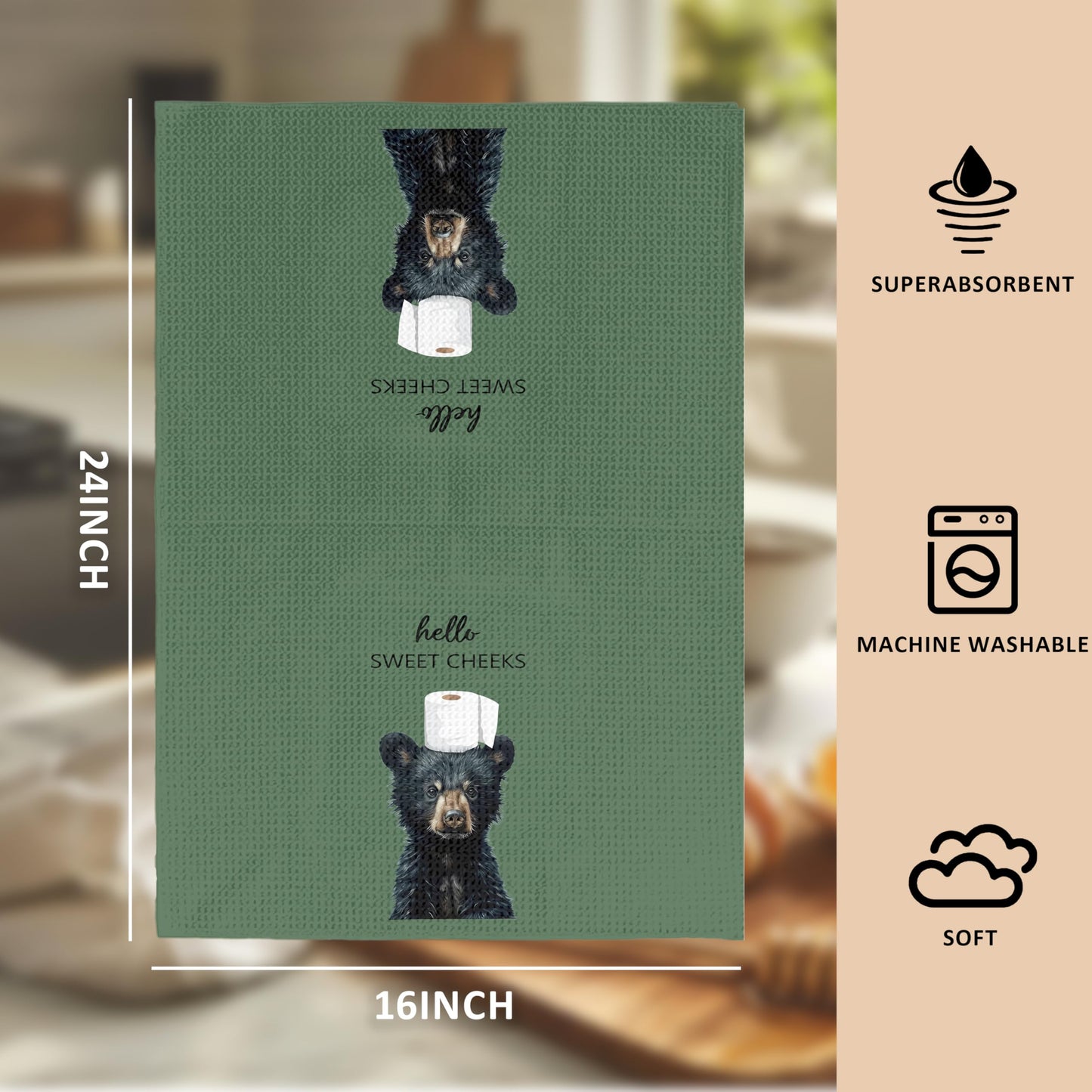 Funny Bear Bathroom Hand Towels Set of 2, Hello Sweet Bear Bathroom Decor, Funny Wild Animal Hand Towels for Washroom Restroom Decor, 16x24 Inch BST326L