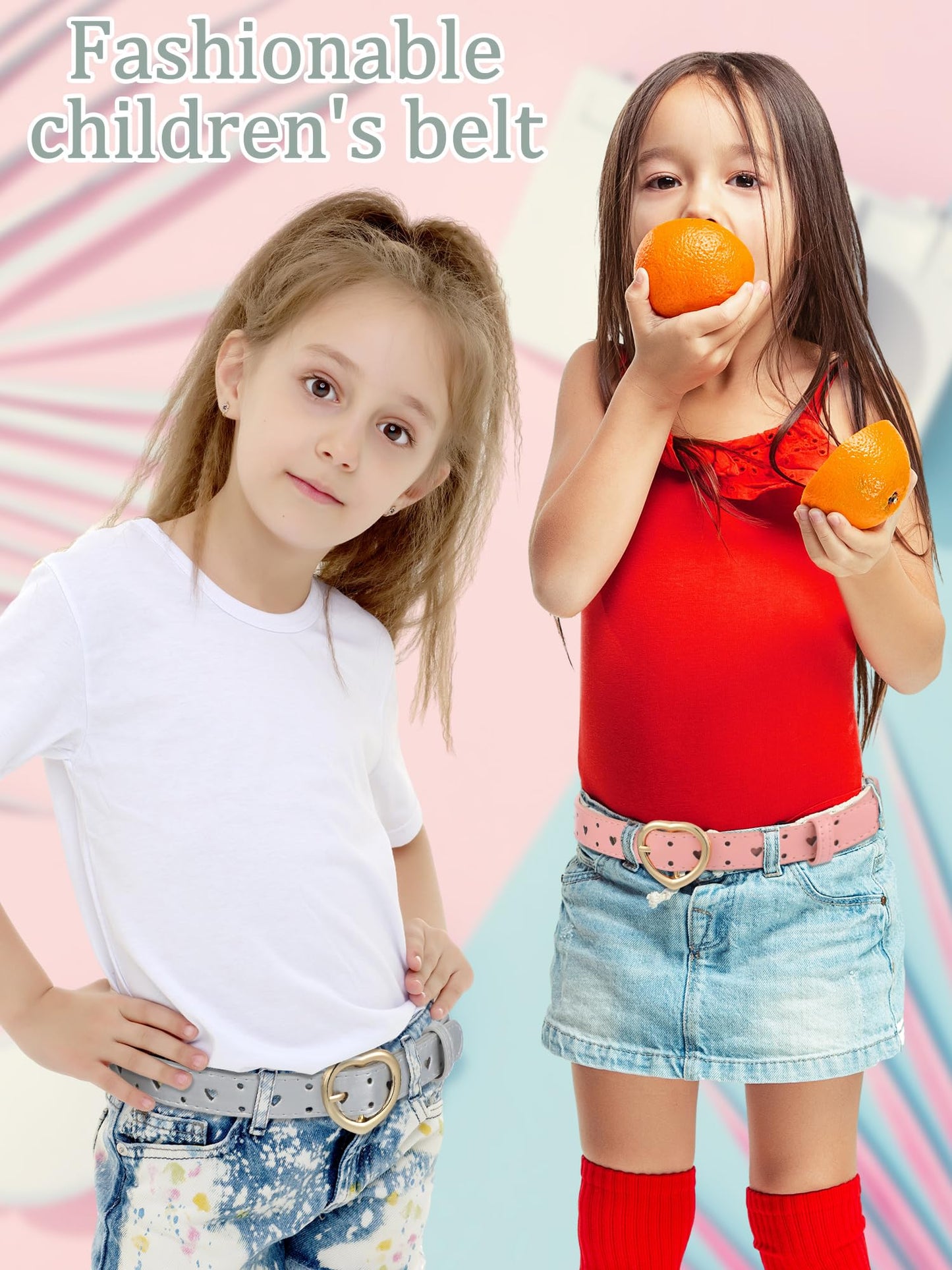 Newcotte 4 Pcs Girls Belt Size Aged 3-12 Kids PU Leather Waist Hollow Heart Design Kids Belts N31