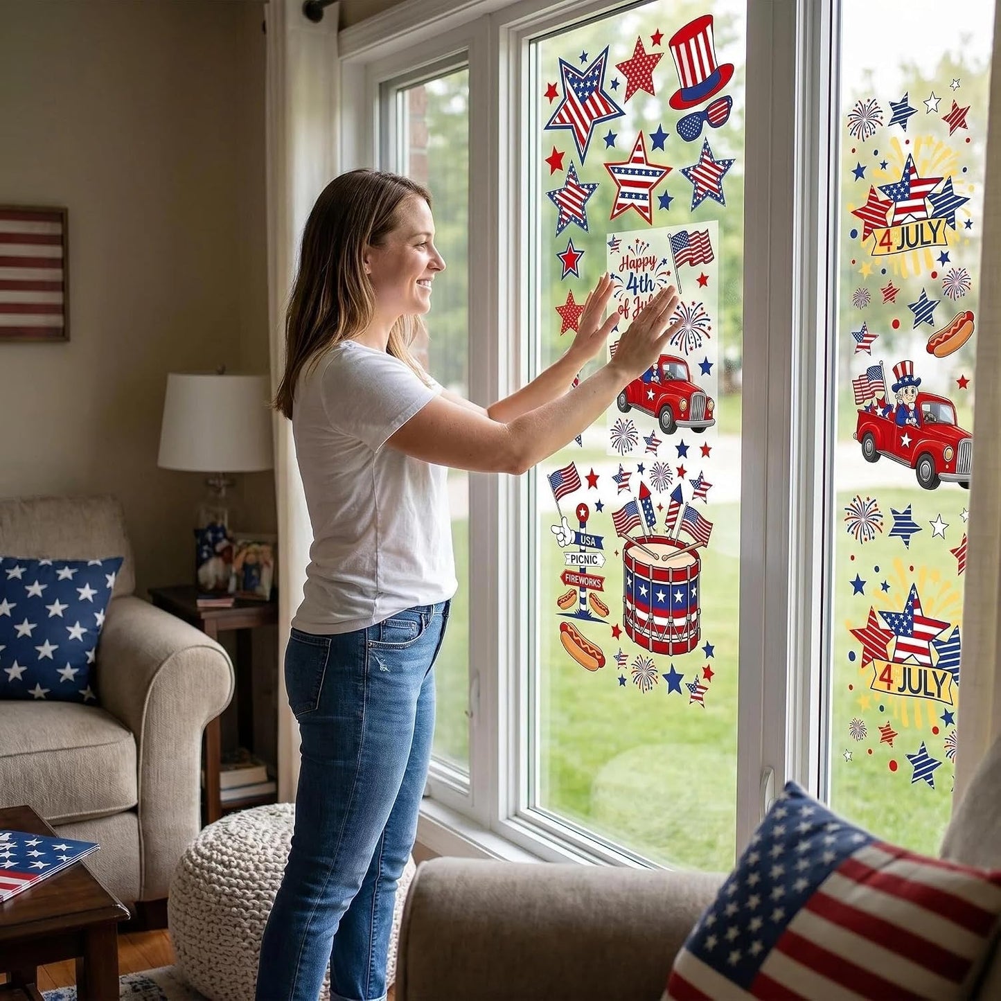9 Sheets 4th of July Window Clings Double Sided Reusable Independence Day Window Decals Stickers for Festival Holiday Party Shop Glass Display Decoration BST326L