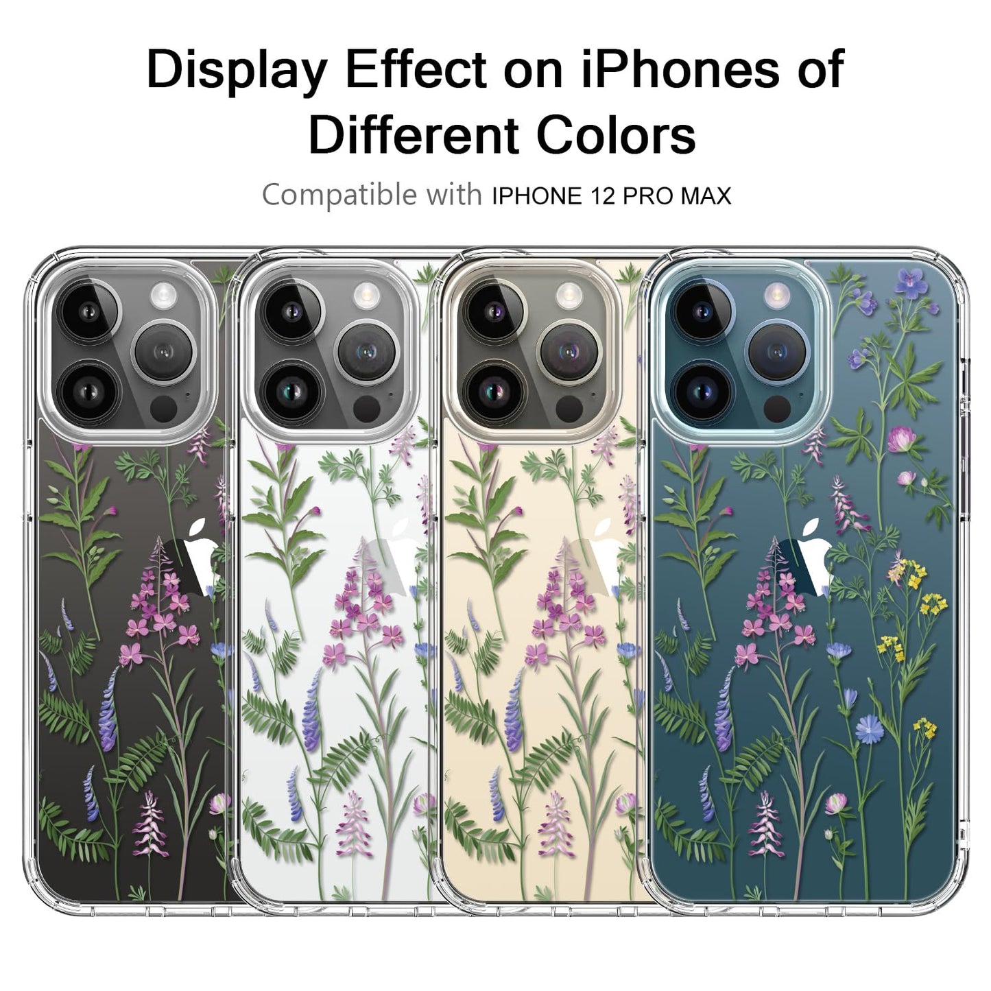 bicol for iPhone 12 Pro Max Case with Screen Protector and Camera Lens Protector - Fashionable Flower Floral Designs for Women Girls - Shockproof Acrylic Clear Phone Cover 6.7" - Blooming Flowers WN420