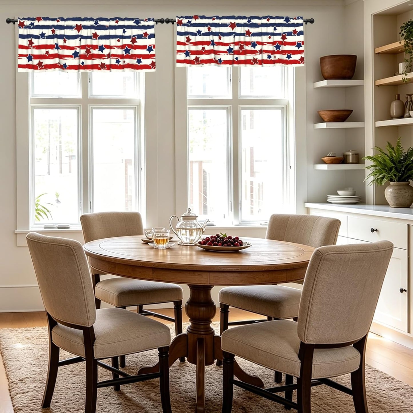 4th of July Kitchen Valances for Windows 2 Pack 54"x18" Patriotic Stars and Stripes Short Curtains Americana Independence Day Memorial Day Window Treatment Rod Pocket Valance for Living Room Decor BST326L
