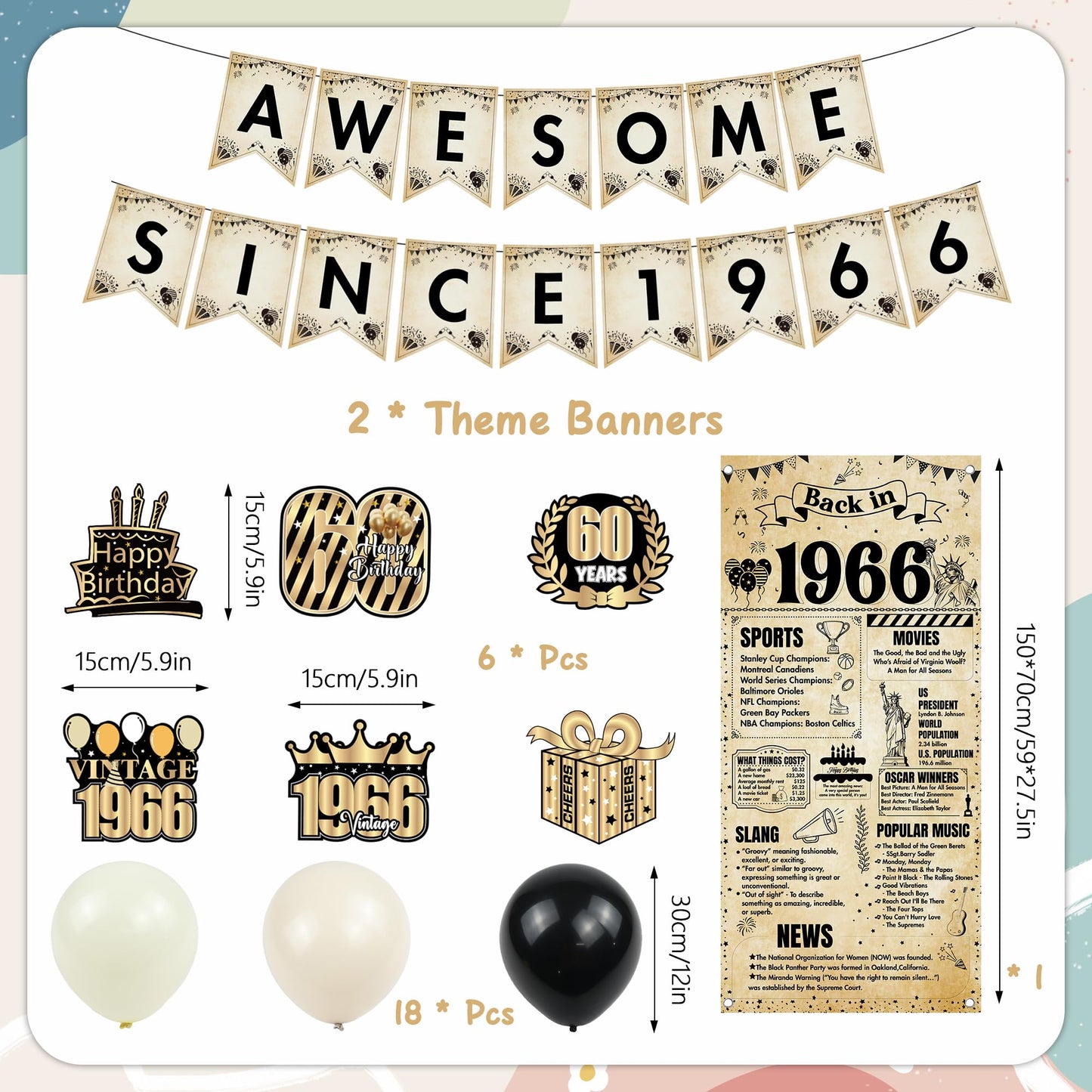 Happy 40th Birthday Decorations Men - 27 Pcs Retro Newspaper Theme Awesome Since 1986 Letter Banners Hanging Swirls Backdrop Latex Balloons for Men Women 40 Years Old Birthday Party Decor Supplies BST326L