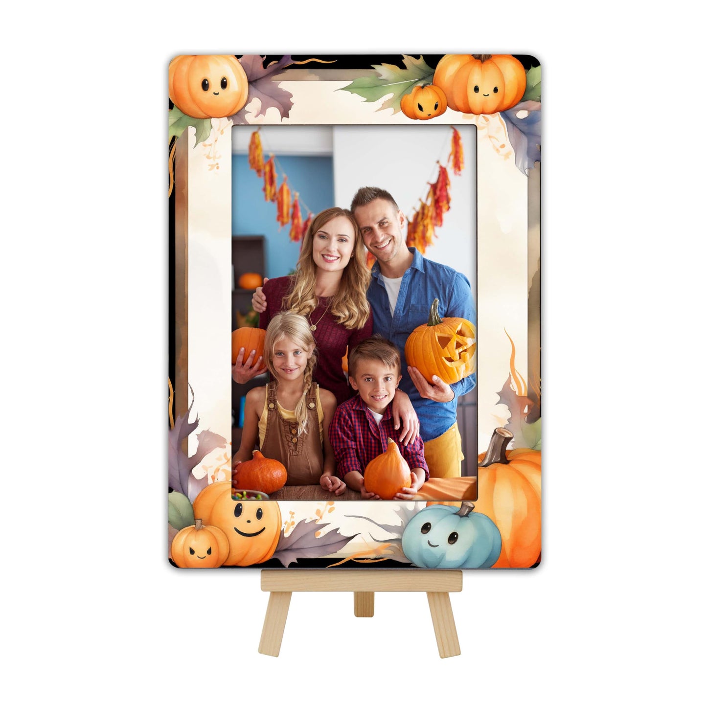 Fall Orange Picture Frames, Autumn Harvest Wooden 4x6 Photo Frame with Easel, Thanksgiving Gifts for Home Office Tabletop Display Decorations - D02 BST326L
