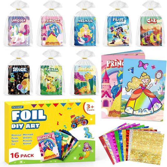 FOIL DIY ART 16 Pack Party Favors for Kids, 16 Pack Foil Art & Craft Books Bulk for Kids 4-8 64