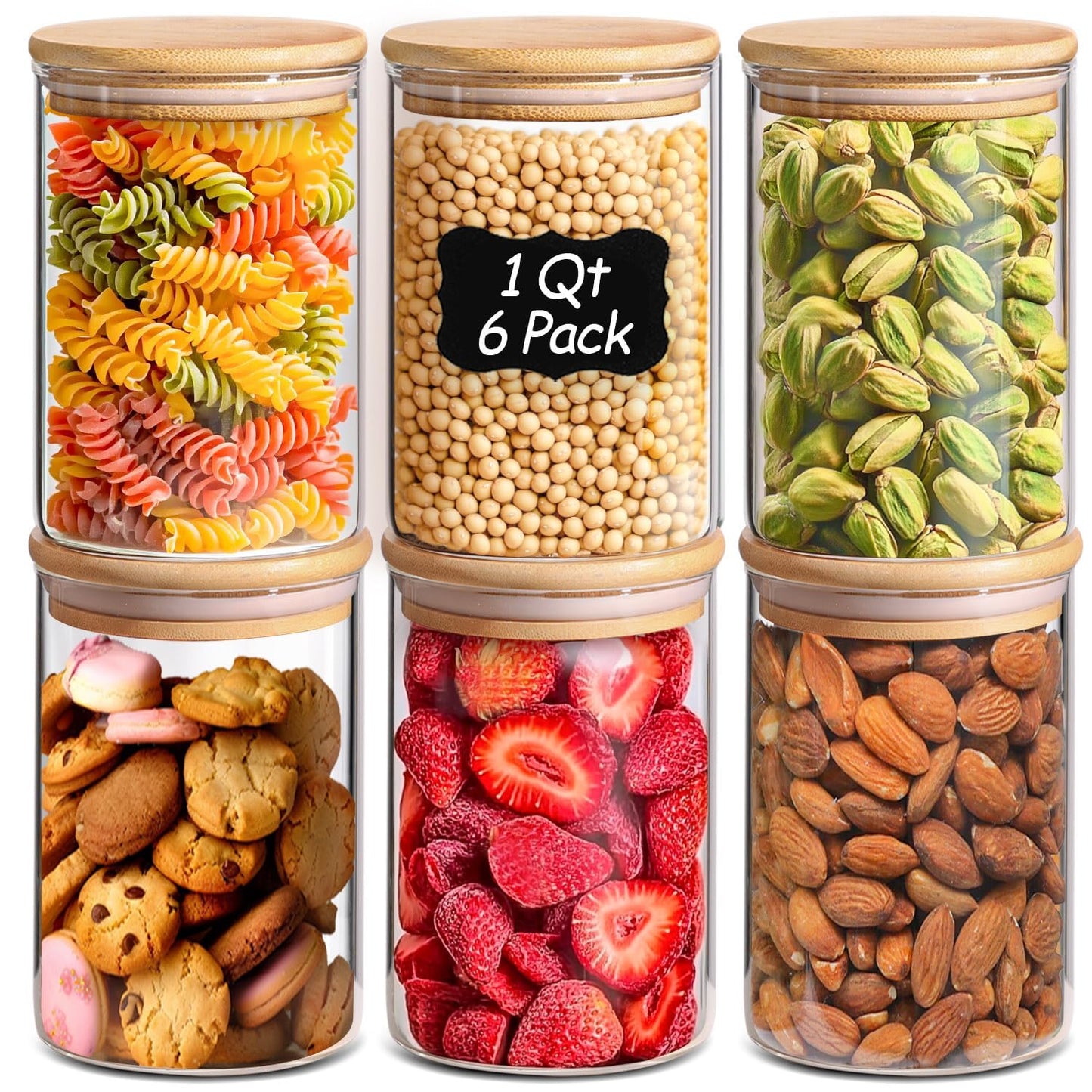ComSaf Glass Storage Containers With Lids 0.5 Qt, 6 Pack Small Glass Jars | Small Glass Containers, Spice Jar 15oz, Candy, Family Snack Storage, Coffee Bar Organization, Size For Subpackage, BPA Free BST220
