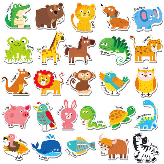 26PCS Animal Magnets, Magnetic A-Z Animals Fridge Decors for Toddlers Educational Learning Toy Refrigerator Magnets for Kids 3 4 5 Years Old BST220