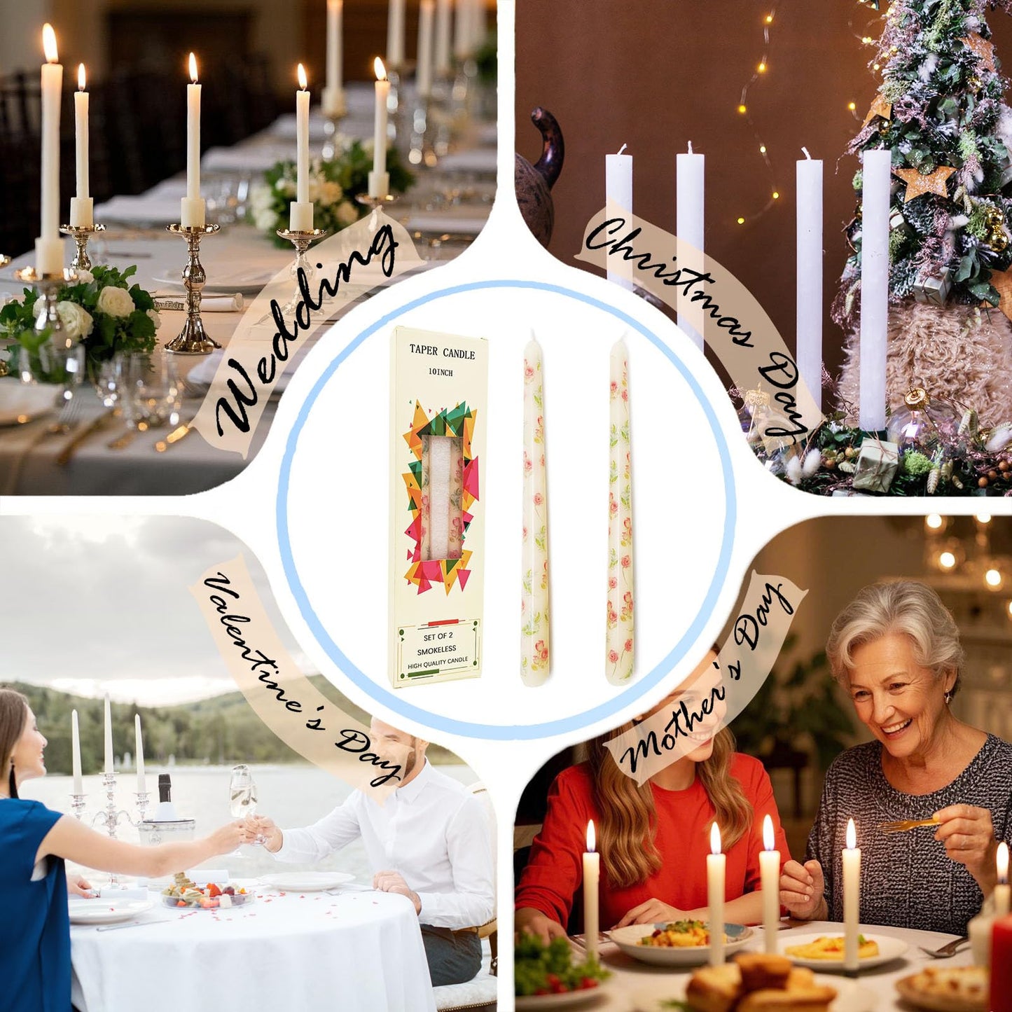 10 Inch Decorative Taper Candles, 4 Pack Birthday Balloon Print Candlesticks, Unscented Dripless Candles with Long Burn Time for Party, Holiday Table & Home Decor BST326H