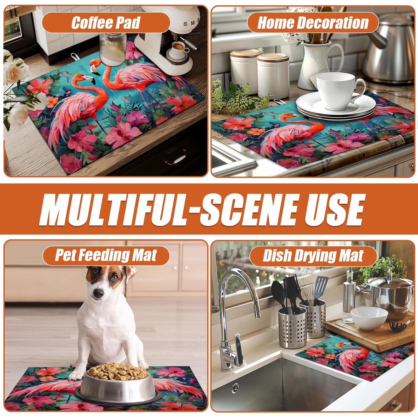 Brown Leopard Dish Drying Mat for Kitchen Counter Microfiber Absorbent Dish Kitchen Drying Mat Draining Reusable Washable for Dishes/Utensils/Counterto BST220