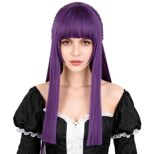 Women's Long Purple Straight Hair Wig with Bangs Halloween Character Costume Wig (Purple/Long 2) WN420