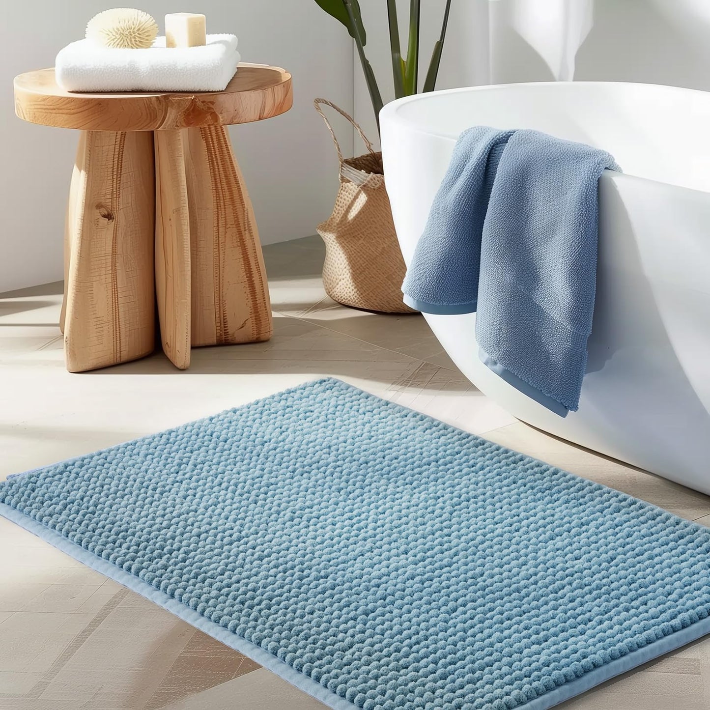FRESHMINT Thick Chunky Chenille Bathroom Rug, Black, 20"x32" | Non-Slip Backing, Water Absorbent Surface, Machine Washable Care, Cushioned Comfort, Bathroom Floor Use BST220