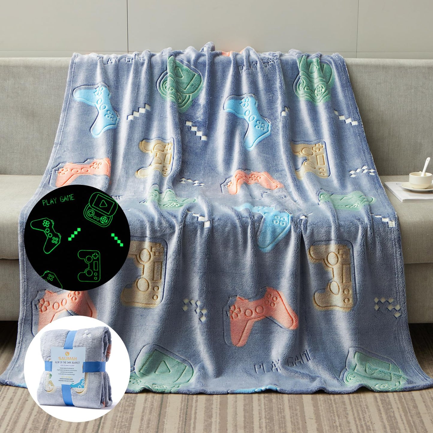 SALIMAH Glow in The Dark Blanket Unicorns Gifts for Girls, Toys for Girls Age 2 3 4 5 6 7 8 9 10 Year Old, Soft Kids Blankets Gifts for Grandkids Teens for Christmas Birthday, 50"x60" BST202