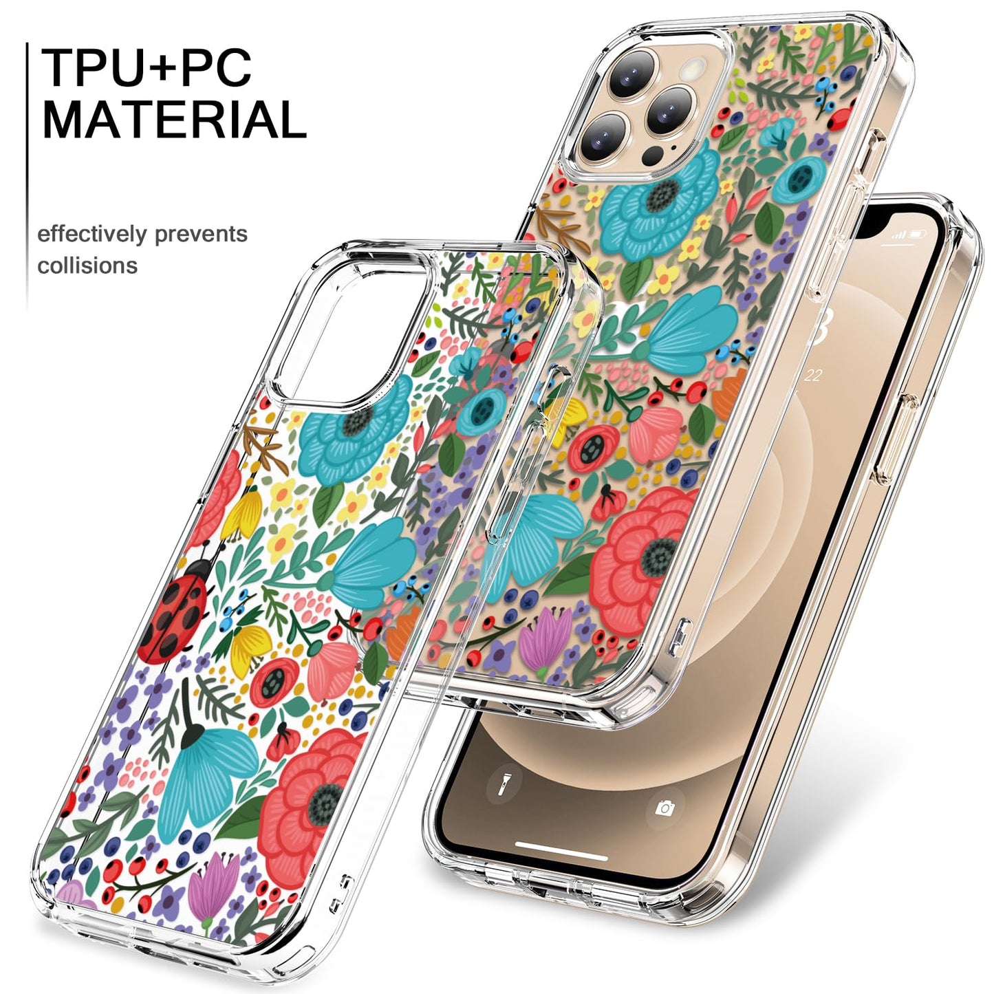 bicol for iPhone 12 Pro Max Case with Screen Protector and Camera Lens Protector - Fashionable Flower Floral Designs for Women Girls - Shockproof Acrylic Clear Phone Cover 6.7" - Blooming Flowers WN420