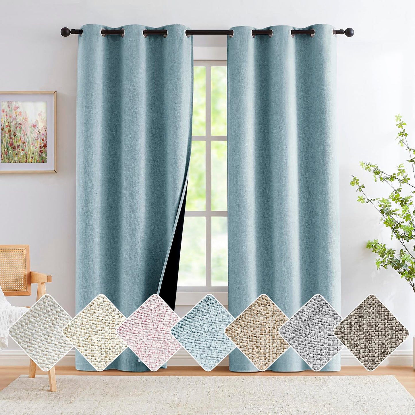 Grey Full Blackout Linen Curtains 84-inch-Long Thermal Insulated Noise Reducing Bedroom Drapes Rustic Farmhouse Triple Weave Window Treatment Set for Theatre, Nursery, 40"x84"x2, Grey BST202