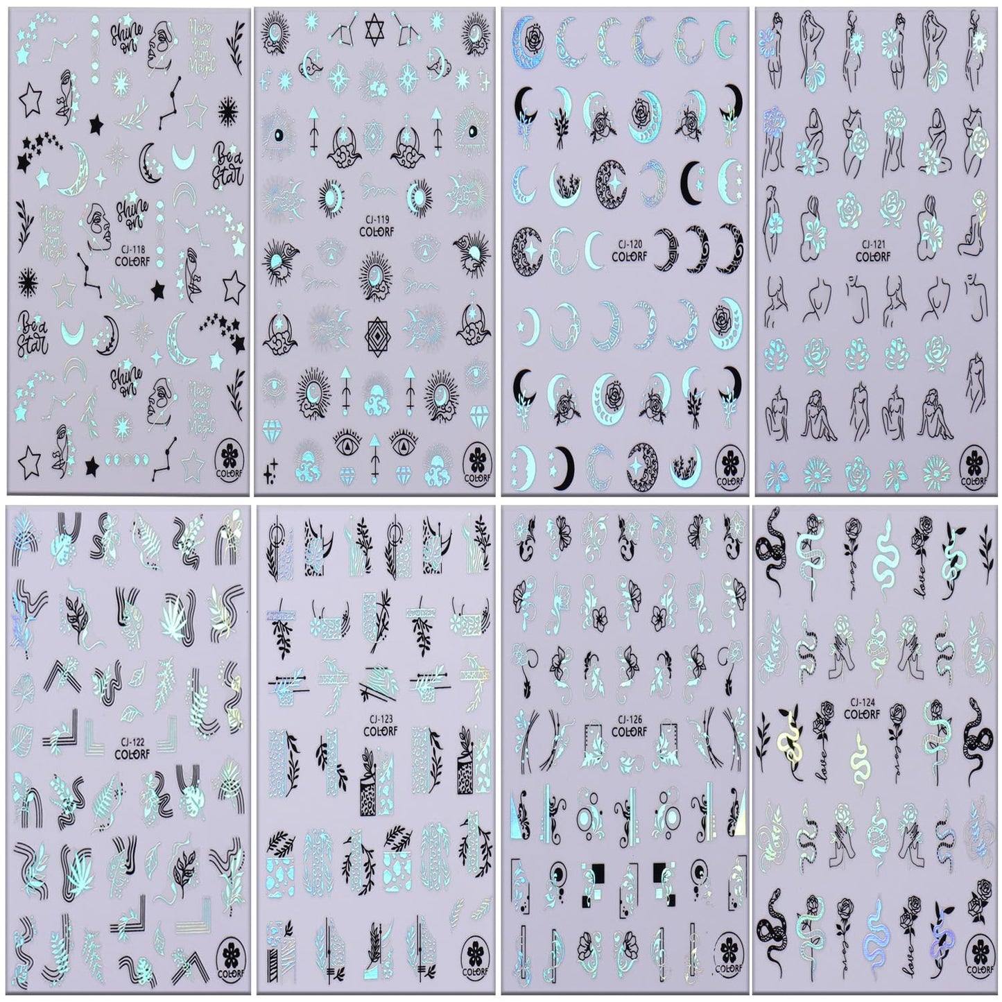 Liquid Butterfly Nail Art Sticker Decals Black Gold Black Silver Butterfly Moon Design Nail Decals 3D Self-Adhesive Nail Art Supplies Heart Nail Art Sticker Decoration for Women Manicure Supplies BST326L