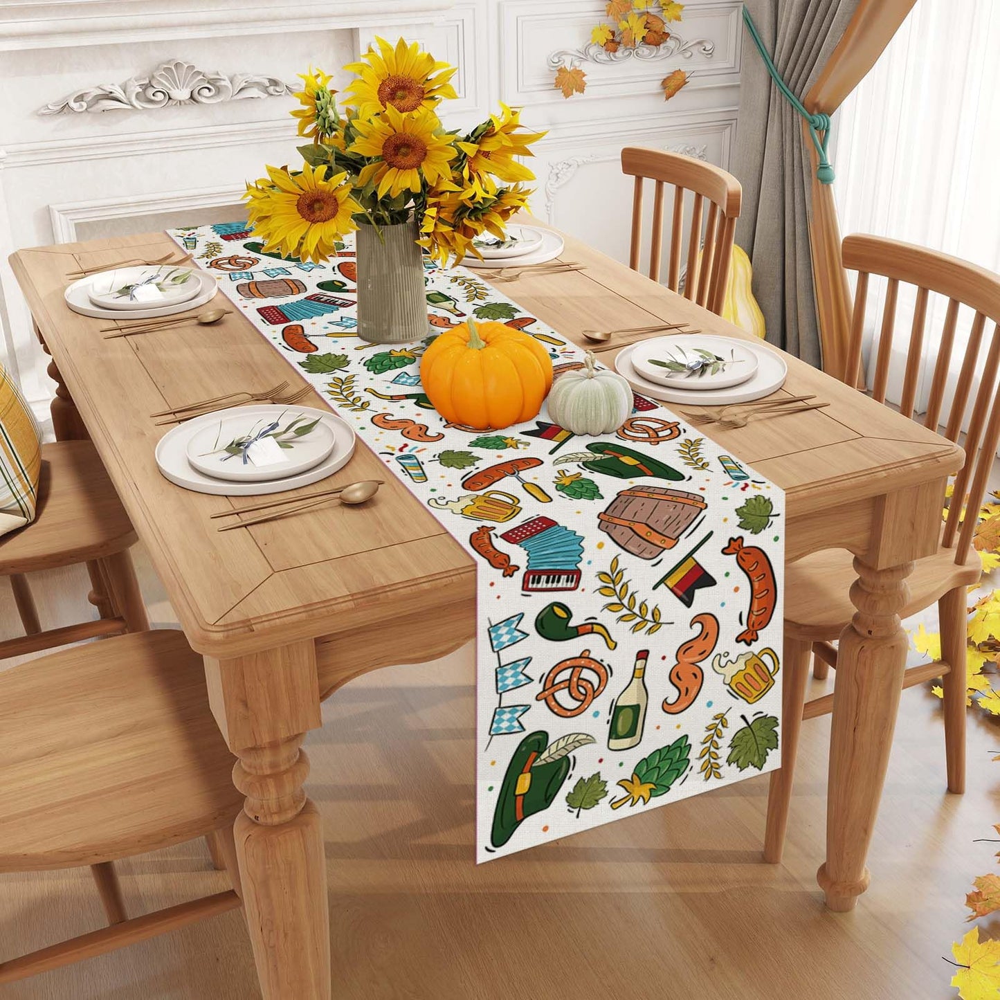 Jiudungs Oktoberfest Table Runner - 72 Inches Long Bavarian Tablecloth for German Oktoberfest and Beer Party Decorations BST220