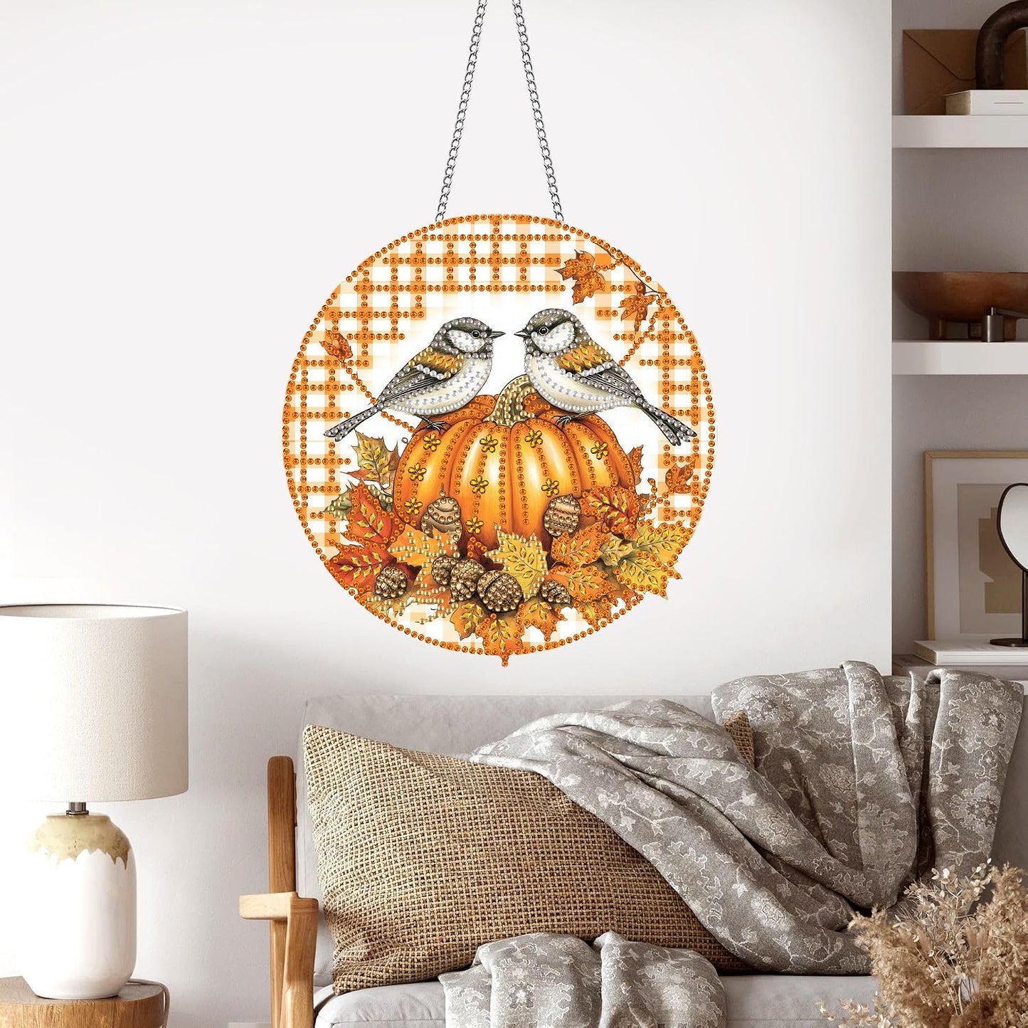 Hanging Diamond Art Kits for Adults Halloween Bird – 8x8 Inch Double-Sided Acrylic Board DIY Crystal Diamond Suncatcher Pendant, Sparkling Home Wall or Window Decoration Handmade Gift BST220