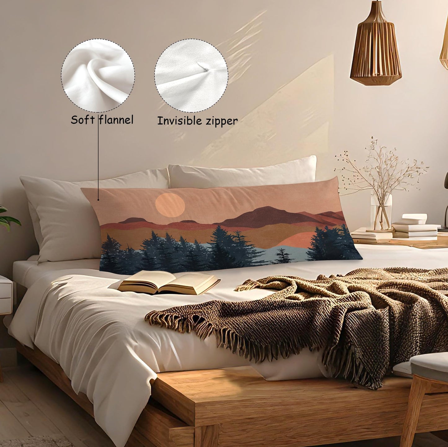Boho Sun Sunshine 21x54 Body Pillow Cover Case, Modern Neutral Boho Horizontal Sun Sunset Sunrise Decorative Long Hug Pillow Cases for Bed Couch BST220
