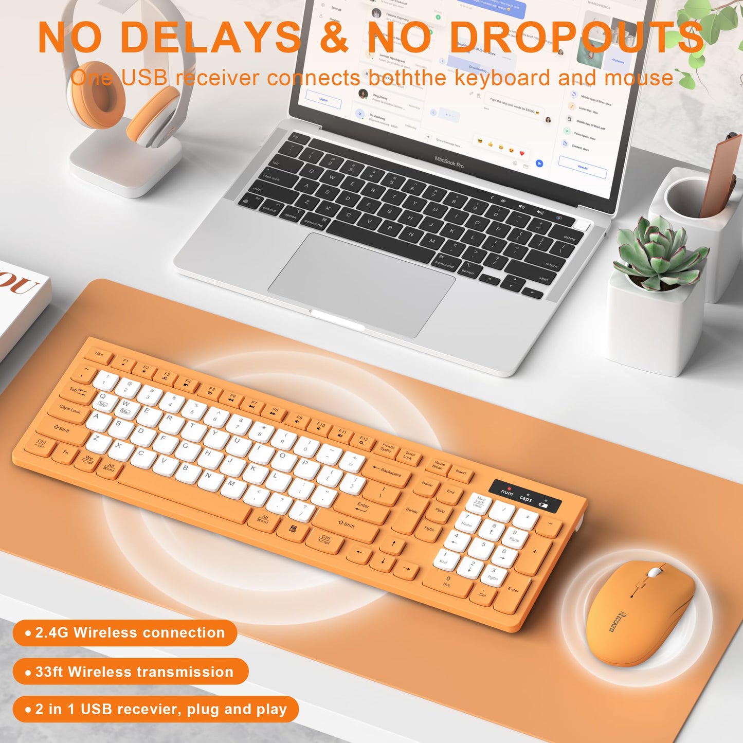 Wireless Keyboard and Mouse Combo, Full-Sized Wireless Keyboard and Adjustable DPI Mouse, 2.4GHz USB Receiver, Silent Keyboard and Mouse for PC, Windows, MAC, Desktop, Laptop (Avocado Green)