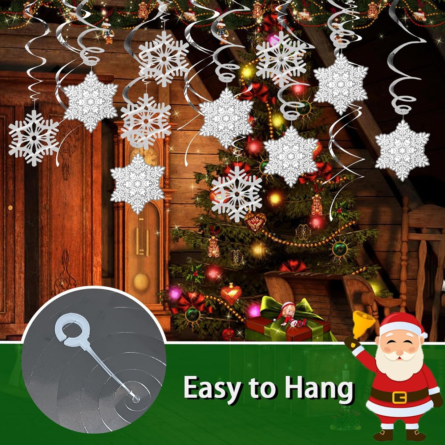 44 PCS Snowflake Christmas Hanging Swirl Decorations, Silver Snowflakes Plastic Streamers Glitter Ceiling Decor for Christmas Winter Holiday New Year Wonderland Party Decoration WN420