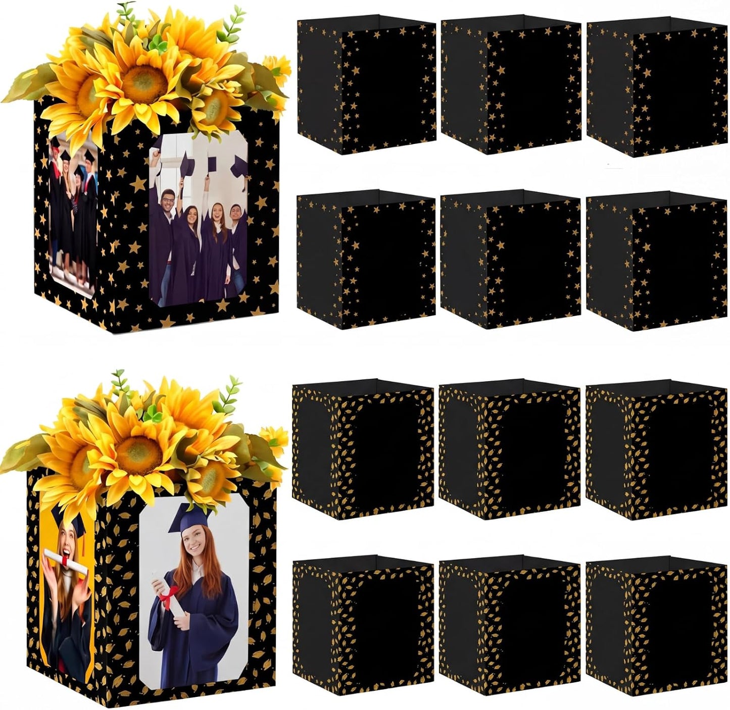 Gersoniel 12 Pcs Graduation Boxes Centerpieces for Table 6/7 Inch Photo Props Frame Holders Class of 2026 Congrats Grad Party Decorations Box Picture Display Centerpieces for Graduation Wedding WN420