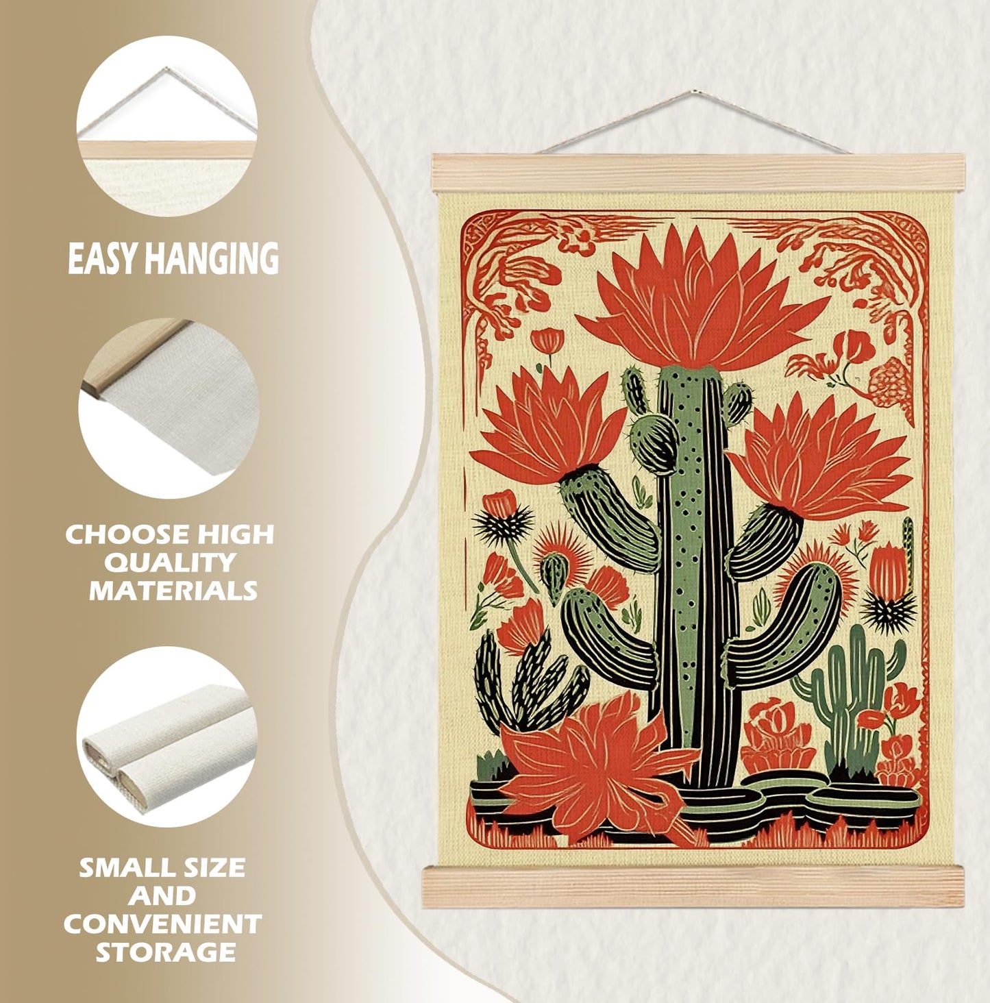 SPBL&L Green Boho Floral Mexican Wall Art, Abstract Flower Poster Hanger Frame, Burnt Orange Terracotta Botanical Hanging Canvas Pictures Prints Wall Decor for Home Bedroom, 12x16 Inch Set of 2 BST202