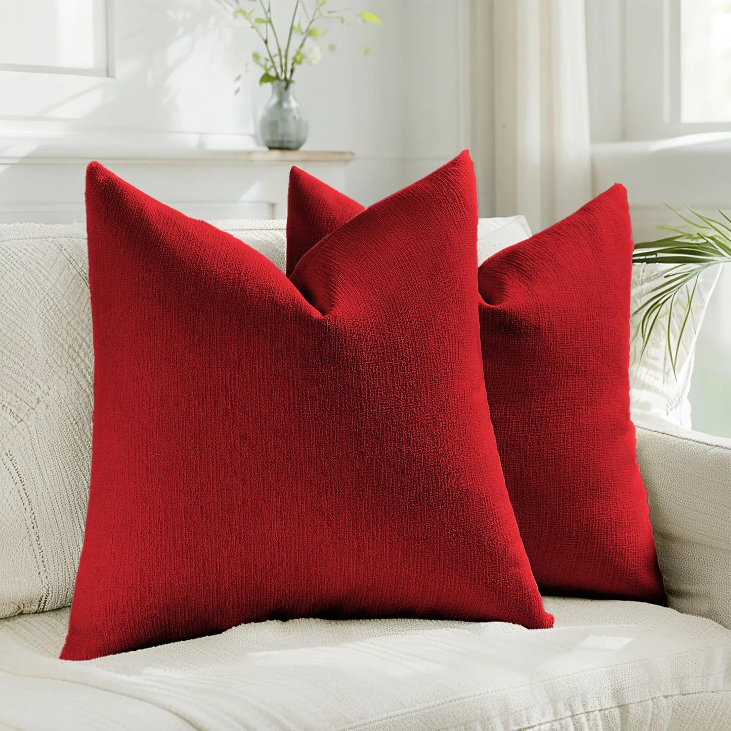 HAUSSY Pack of 2 Faux Linen Pillow Covers 26x26 Inch, Decorative Throw Pillows Soft Boho Neutral Cushion Covers Home Decor Modern Pillowcase for Couch Living Room Sofa Bed, Natural Linen (Covers Only) BST220