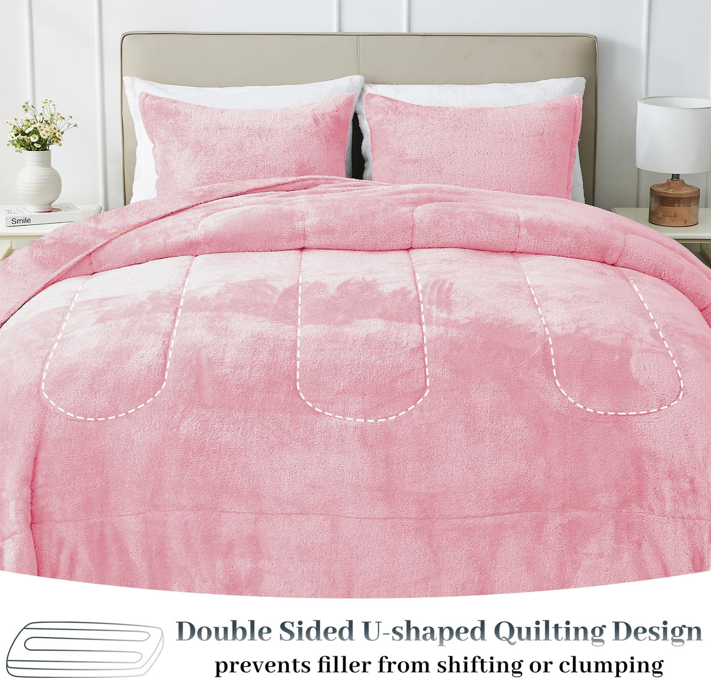 YIYEA Fluffy Queen Size Comforter Set, Luxury Faux Fur Comforter, Ultra Soft Plush Fuzzy Velvet Bedding Comforter Sets for Fall Winter, Cozy Warmth, No Shedding, 3PC, Queen, Light Grey BST326H