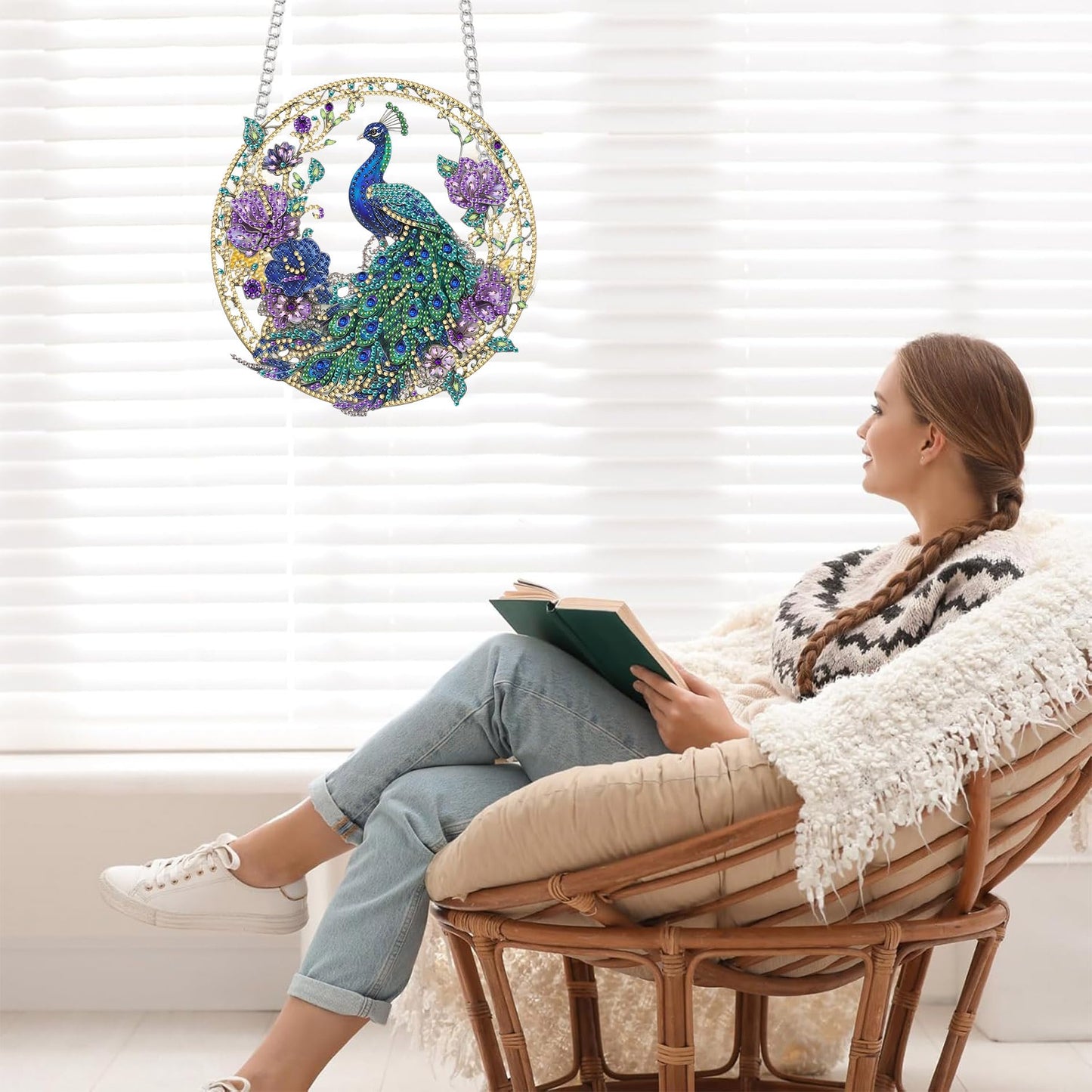 Bimkole Cat Diamond Art Hanging Kit for Adult, DIY 5D Animals Diamond Art Painting Window Pendant, Acrylic Crystal Art Hanging Ornament for Wall Home Garden Front Door Decor - 7.8x7.8 Inch BST220
