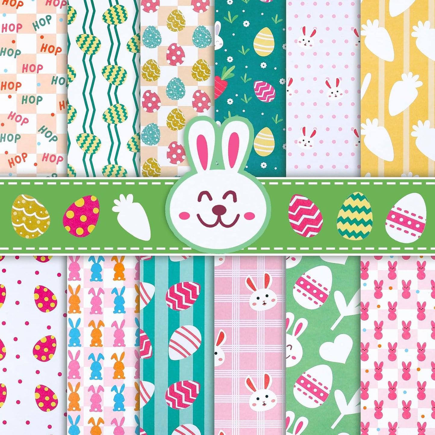 Konsait 24 Sheet Easter Pattern Paper Single Sided 6x6 Scrapbook Paper Bunny Rabbit Egg Hop patterned cardstock Easter Supplies for Diy Making Greeting Cards and Decorating Photo Albums BST326L