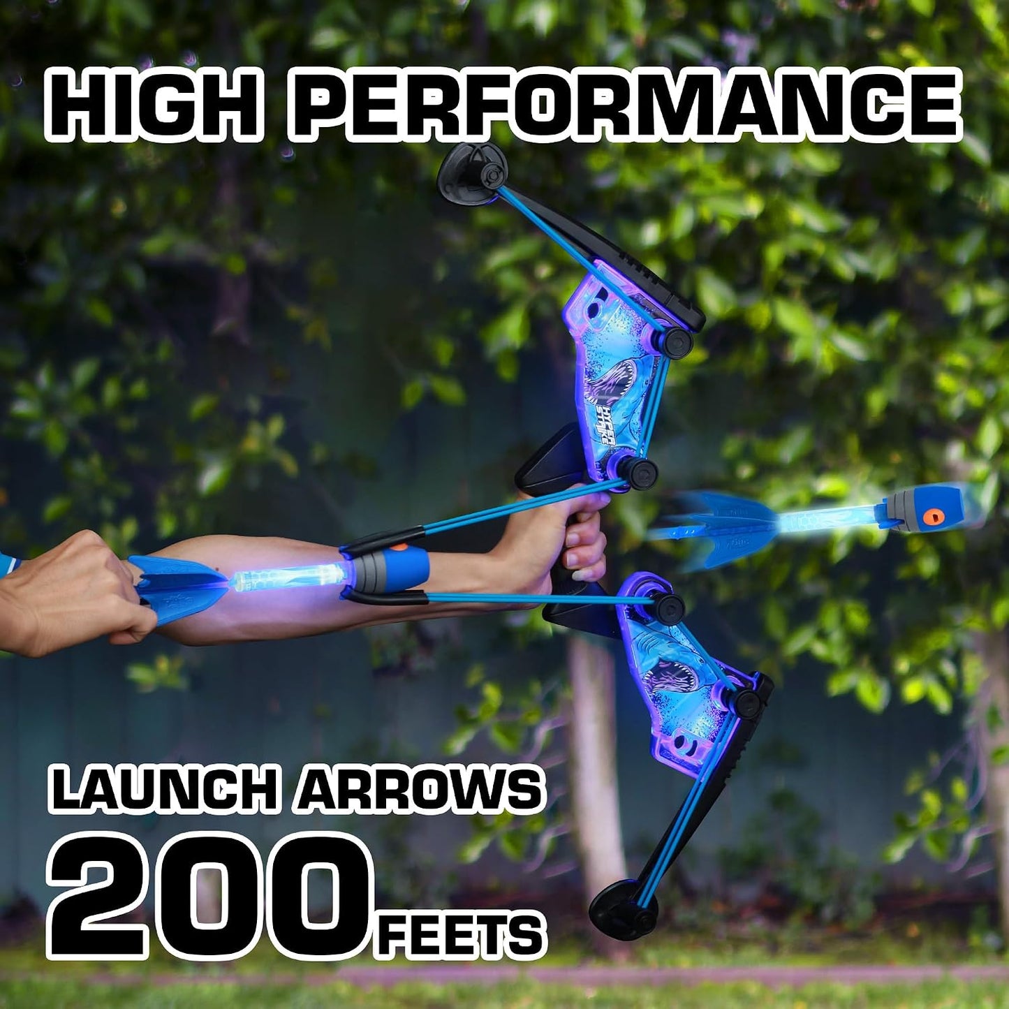 Zing HyperStrike FireTek Bow Archer Pack, Light Up Bow and Light Up Zonic Whistle Arrows, Shoots Arrows Over 200ft, Outdoor Play with Friends and Family, for Ages 14+ (Blue) DD1210