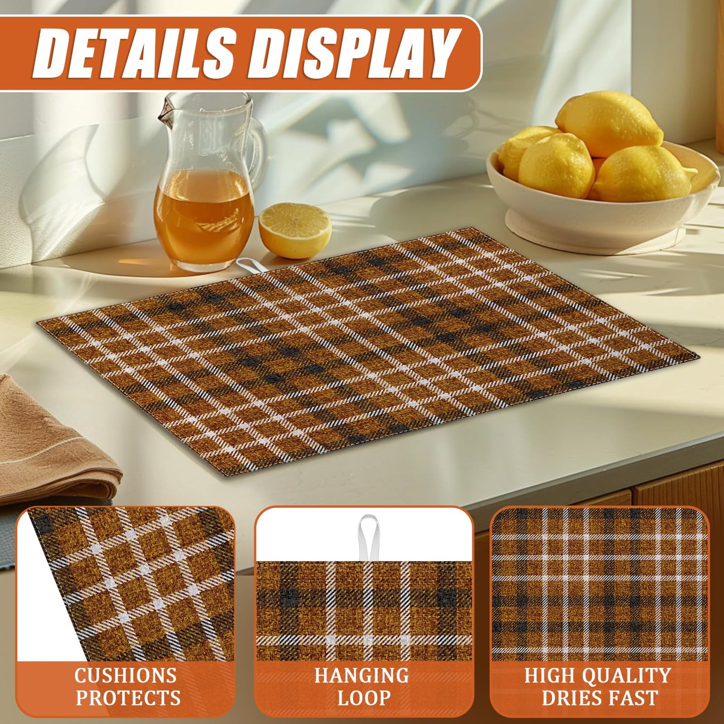 Brown Leopard Dish Drying Mat for Kitchen Counter Microfiber Absorbent Dish Kitchen Drying Mat Draining Reusable Washable for Dishes/Utensils/Counterto BST220