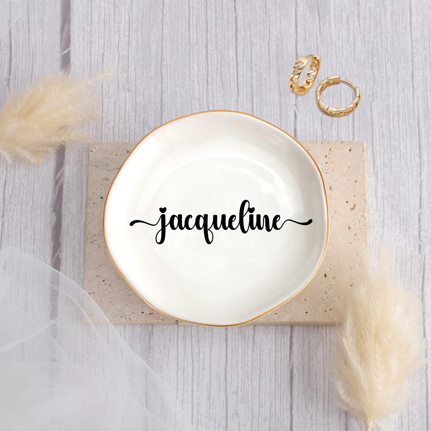 JoycuFF Initial B Ceramic Jewelry Tray, Bridesmaid Bride Gifts, Mothers Day Christmas Anniversary Engagement Birthday Gifts for Women Couples, Trinket Dish for Rings Earrings Necklaces Bracelets Keys BST202