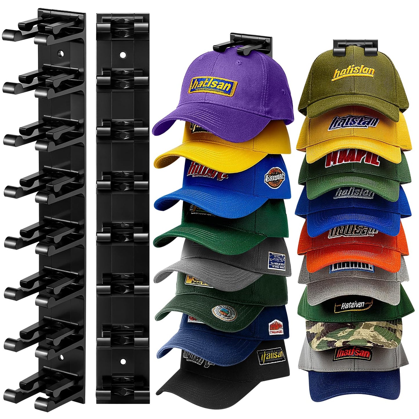 Hat Hook for Wall, 2 Pack Hat Organizer Hold up to 20 Hats,Hat Holder with Strong Adhesive and 8 Pack Screws, Cap Holder Hat Hangers for Wall Closet Door and Bedroom(B-Black) BST220