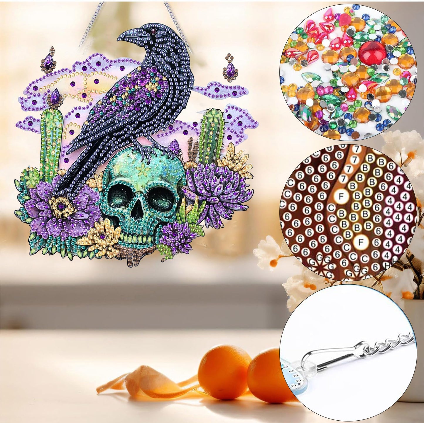 Bimkole Cat Diamond Art Hanging Kit for Adult, DIY 5D Animals Diamond Art Painting Window Pendant, Acrylic Crystal Art Hanging Ornament for Wall Home Garden Front Door Decor - 7.8x7.8 Inch BST220