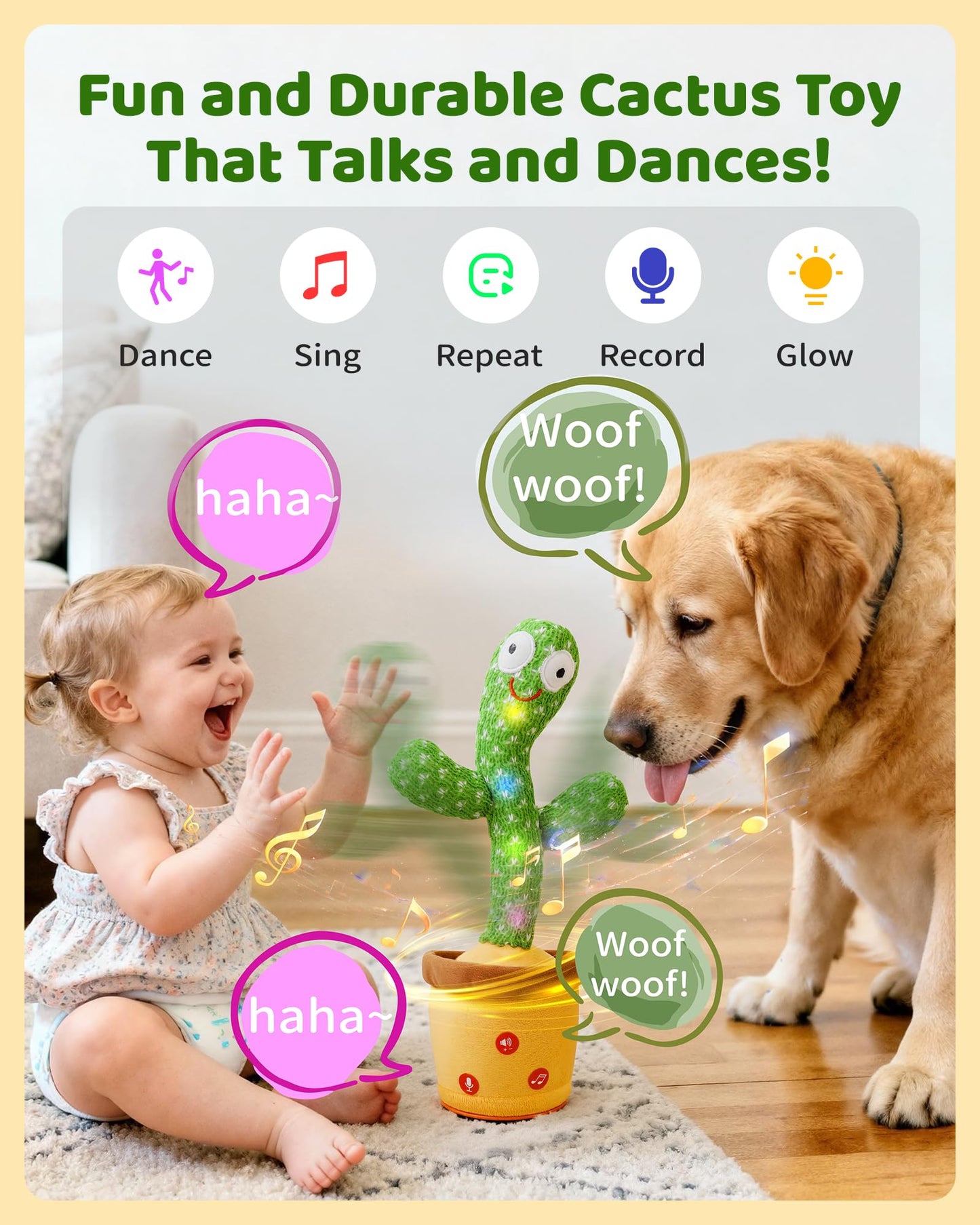Rechargeable Baby Toys 3-6 6-12 12-18 Months Dancing Talking Cactus N26