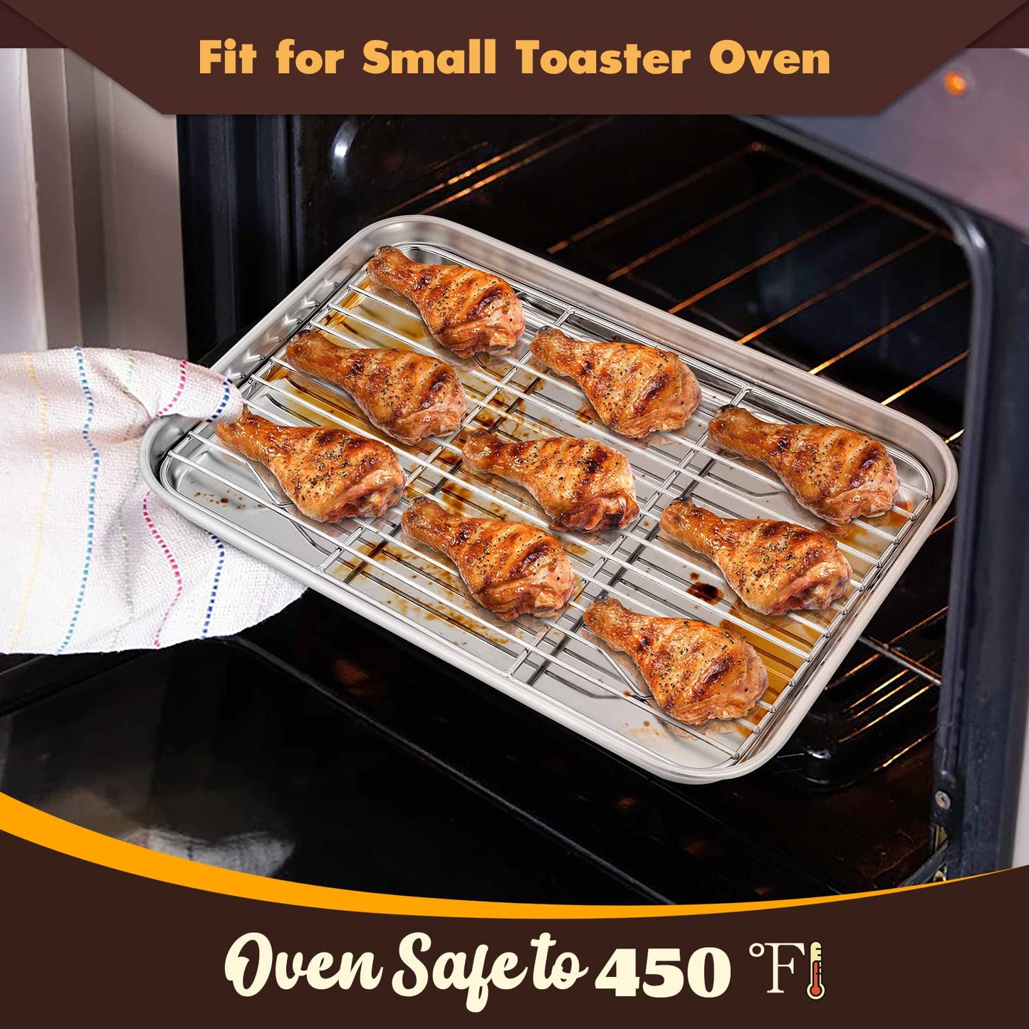 E-far Cookie Sheet with Rack Set, Half Sheet Baking Pan for Oven Cooking, 18”x13” Stainless Steel Rimmed Tray with Wire Cooling Rack for Roasting Broiling Bacon Meat Steak - Dishwasher Safe BST220