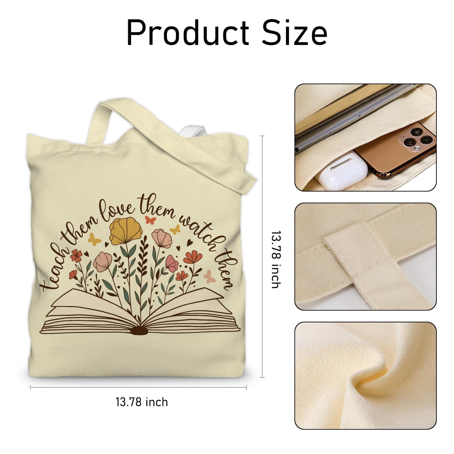 Aesthetic Canvas Tote Bag for Women with Inner Pocket – Cotton Cloth Totes Bag with Pattern BST326H
