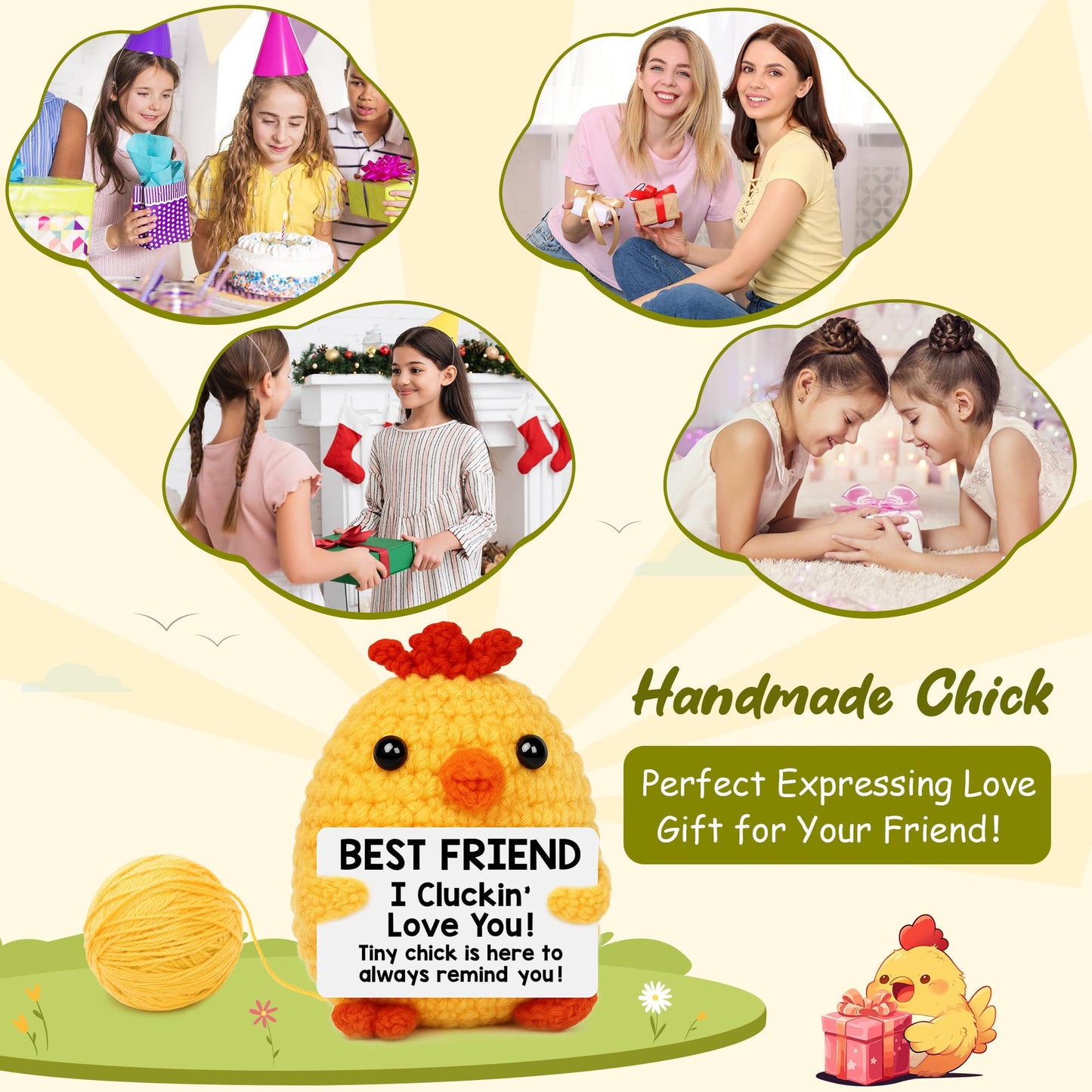 Grandma Birthday Gifts from Grandkids, New Grandma Grandmother I Love You Gift, Grandparents Day Gifts for Grandmas Grandmother Nana Gigi, Christmas Stocking Stuffers Funny Handmade Crochet Chicken BST220