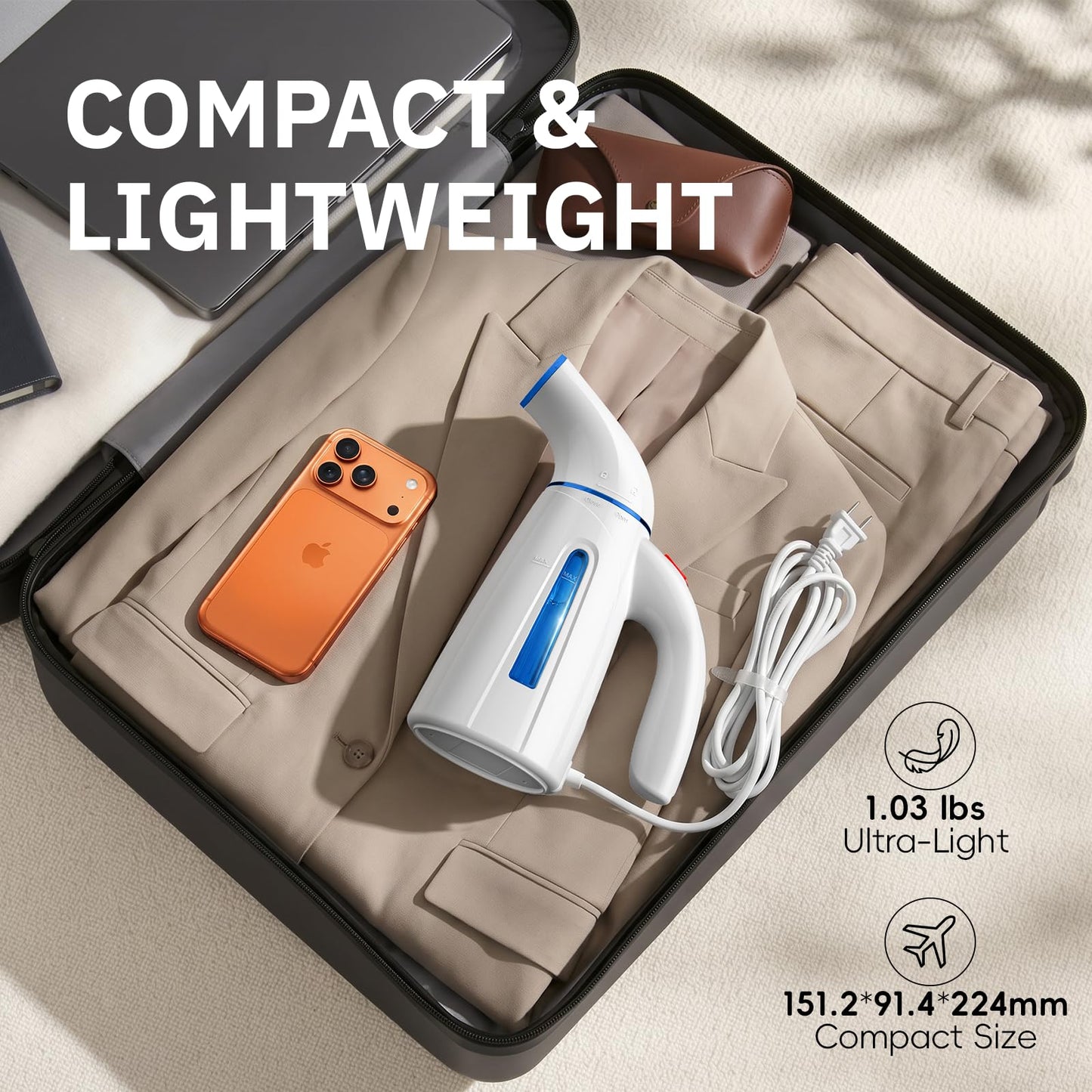 OGHom Steamer for Clothes, Handheld Clothing Steamer for Garment, 240ml Big Capacity 700W Portable Travel Steam Iron (Blue)
