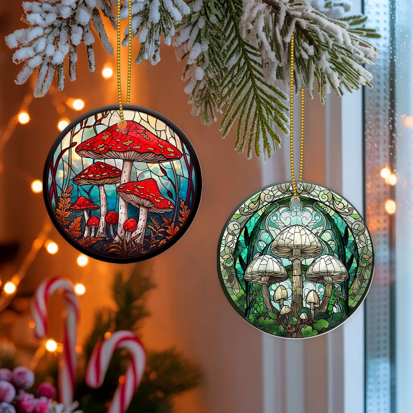 Stained Glass Snowy Owl Ornament – Artistic Ceramic Christmas Decoration for Bird Lovers, Holiday Keepsake Gift 2025 WN420