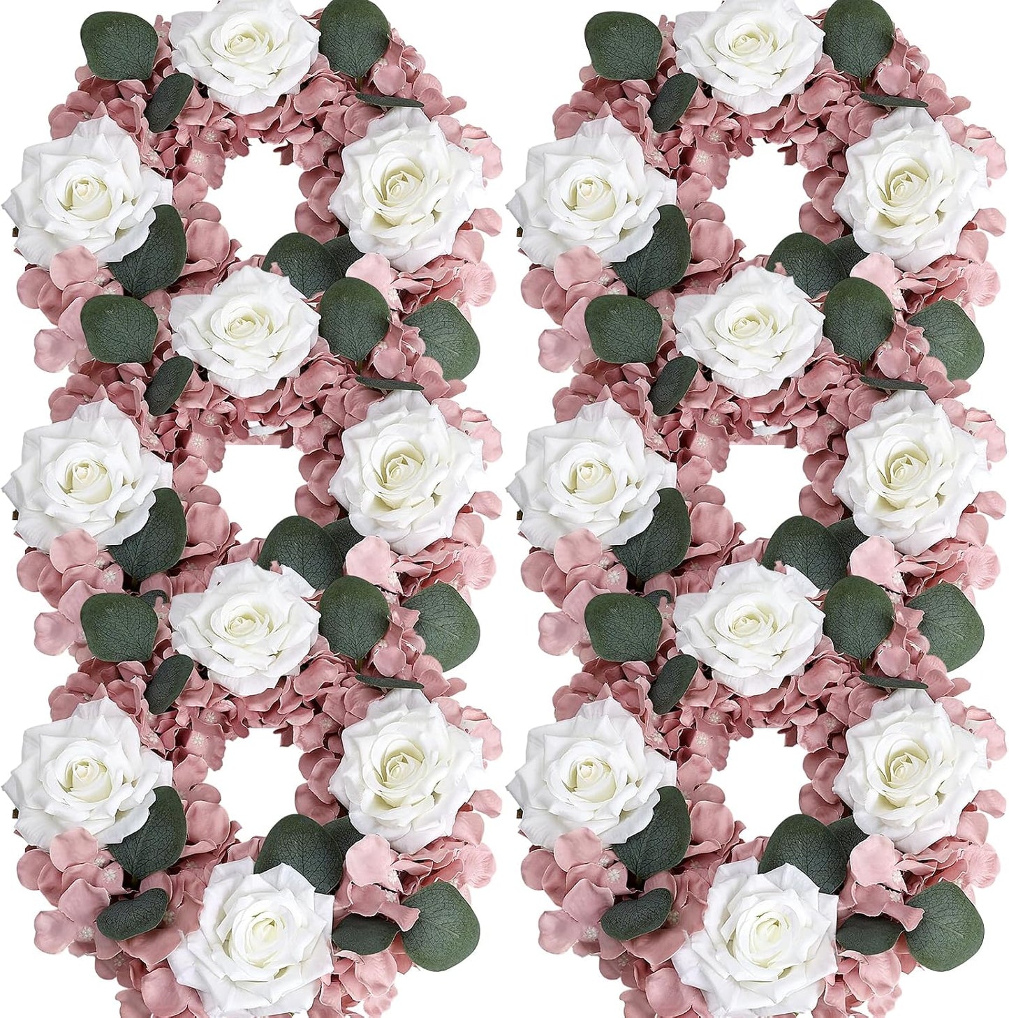 Artificial Flower Candle Rings - 6 Inch Inner Rose Floral Wreaths for Wedding Bridal Event Table Centerpieces Backdrop Decorations (Dusty Pink & White, 6 X Candle Rings) WN420